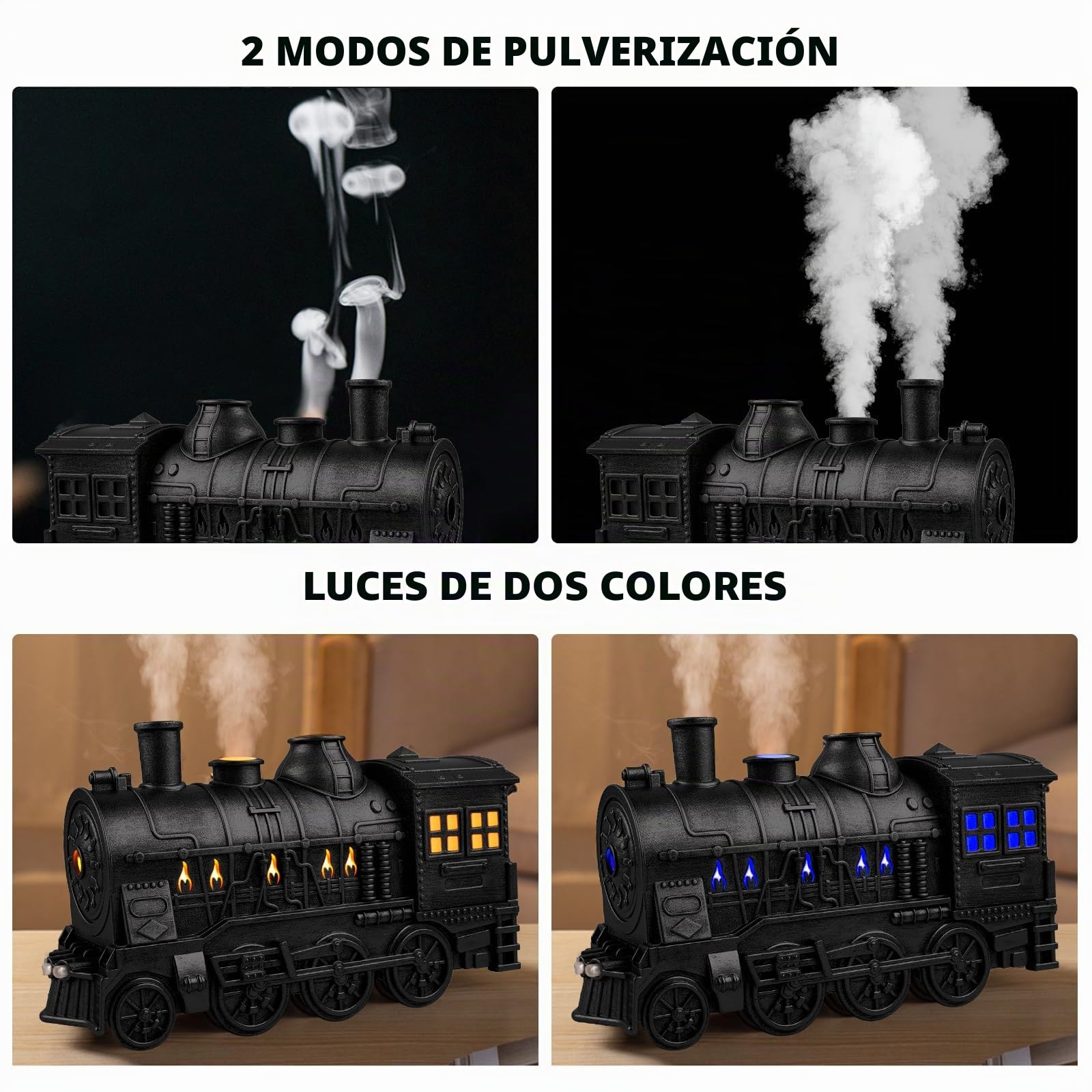 Humidificador de tren de 300 ml, humidificador de aire, difusor de aceites esenciales, humidificador de aire para cámara ultrasónica, para una humidificación eficaz y una distribución de perfumes