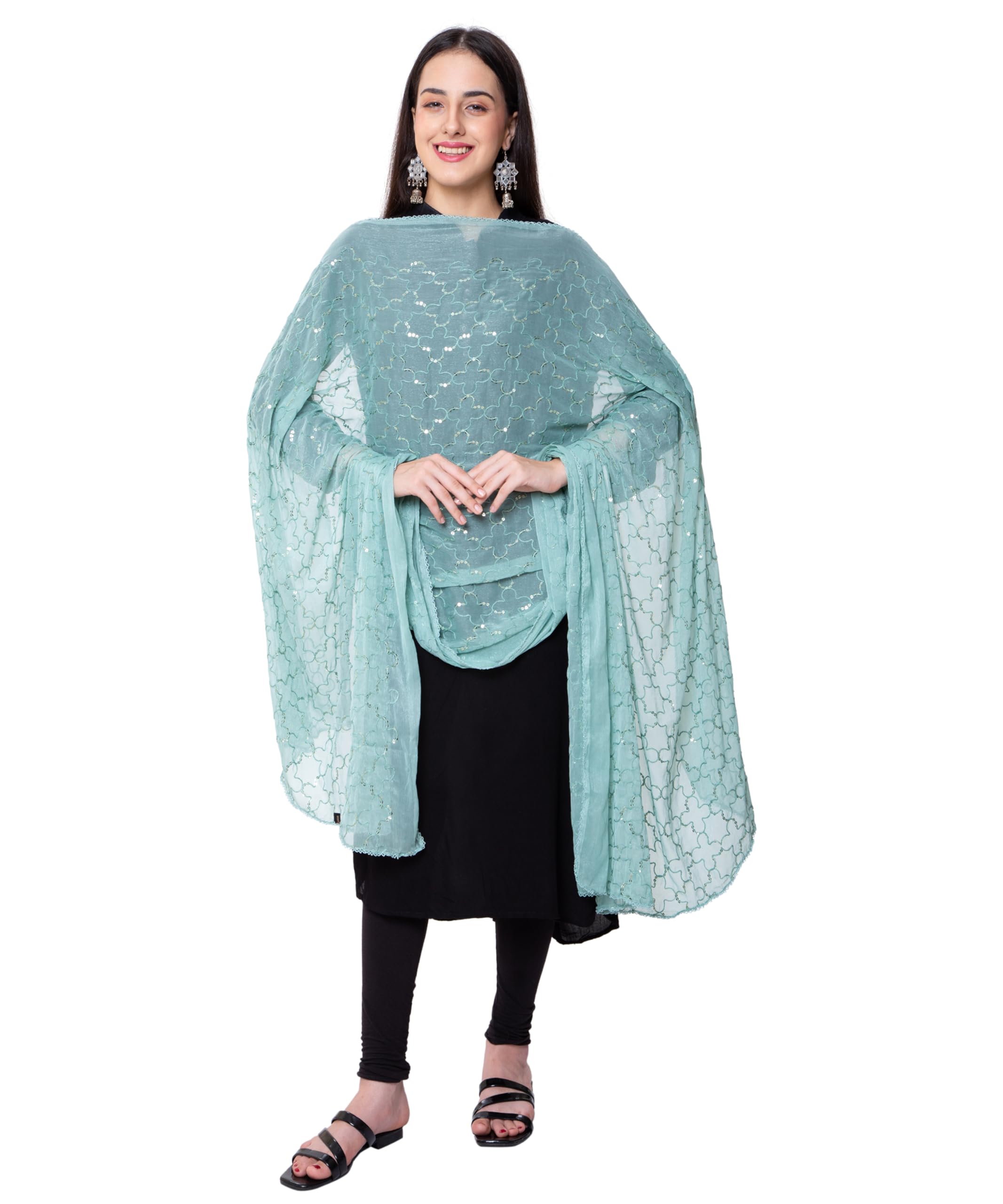 zen apparel Zen Women's Chiffon Embroidery Dupatta With Sequence Work (2.25 M)-picture-16