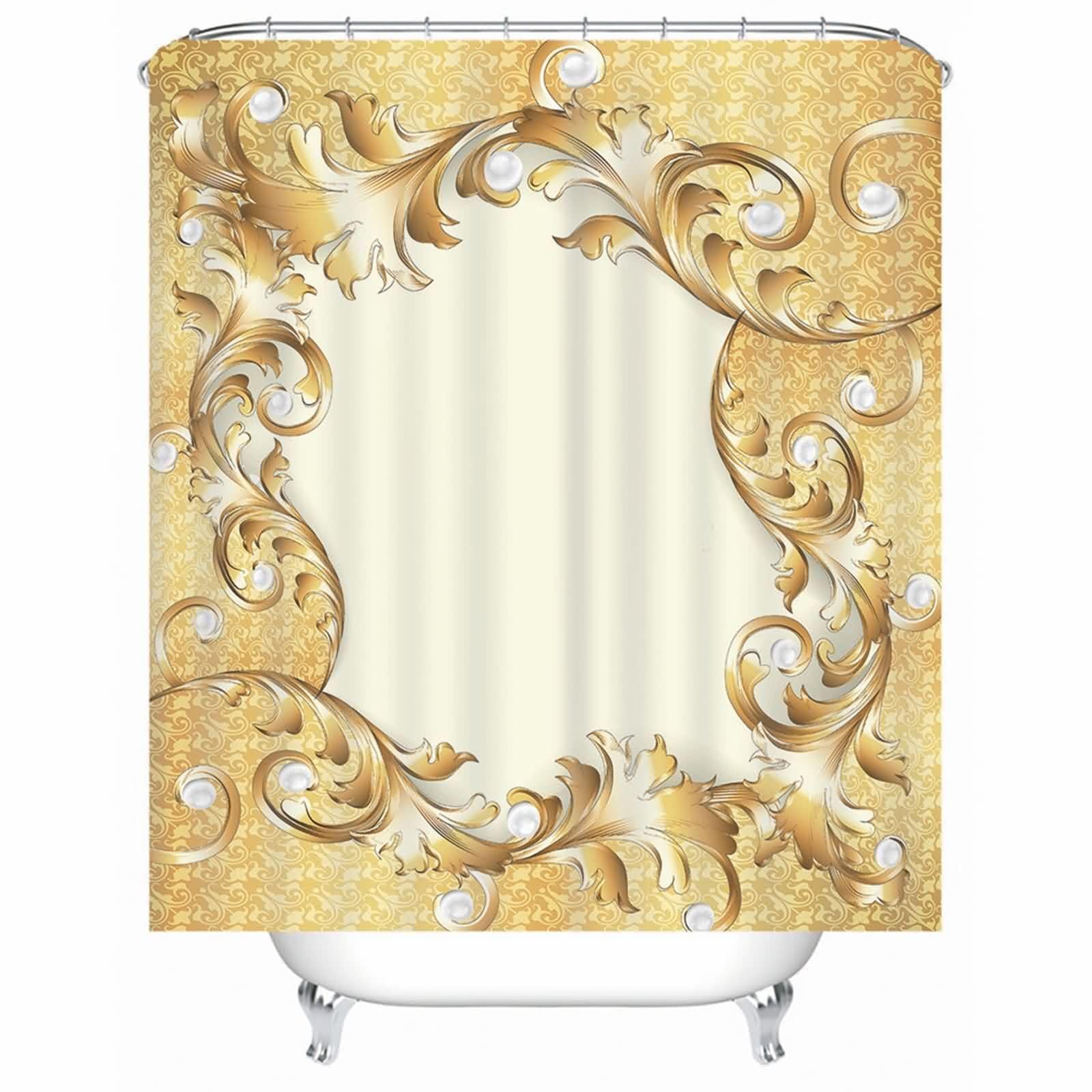Rideau de douche imperméable lavable kaki floral pour salle de bain