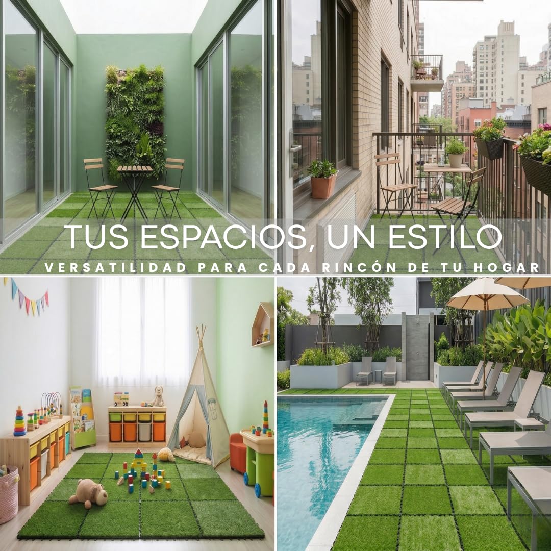 Losetas Jardin Exterior de Césped Artificial 30x30cm (Pack 10) – Cesped Para Jardín, Terraza y Patio – Suelo Verde con Drenaje e Instalación Fácil Para Balcón, Piscina y Espacios Al Aire Libre