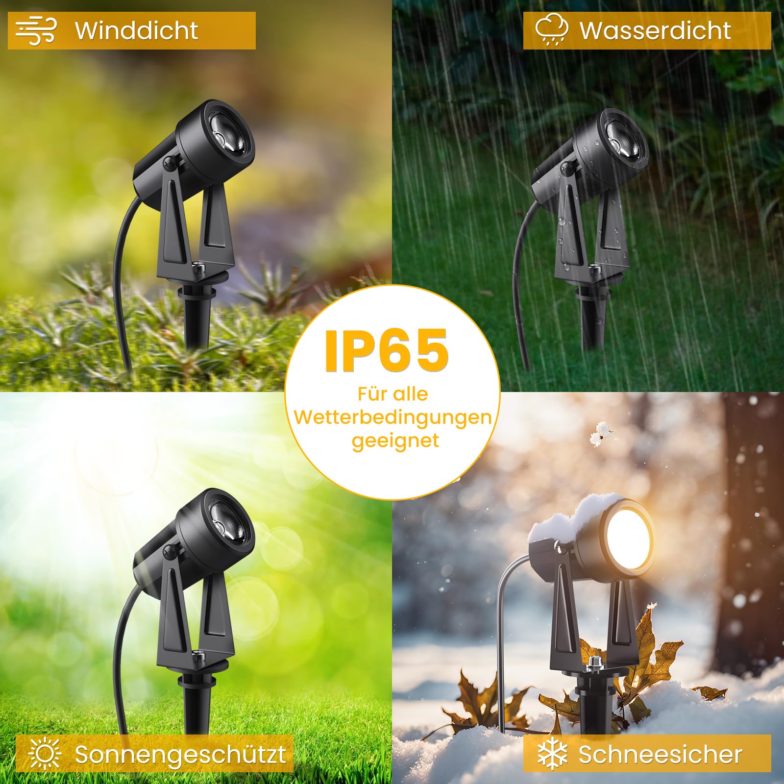 LED Gartenbeleuchtung mit Strom mit Remote,32M/105FT 10er-1 Set,2500LM 2Wx10 Gartenstrahler 27V COB IP65 Wasserdichter Strahler Warmweiß mit Erdspieß für Außen Garten Yard