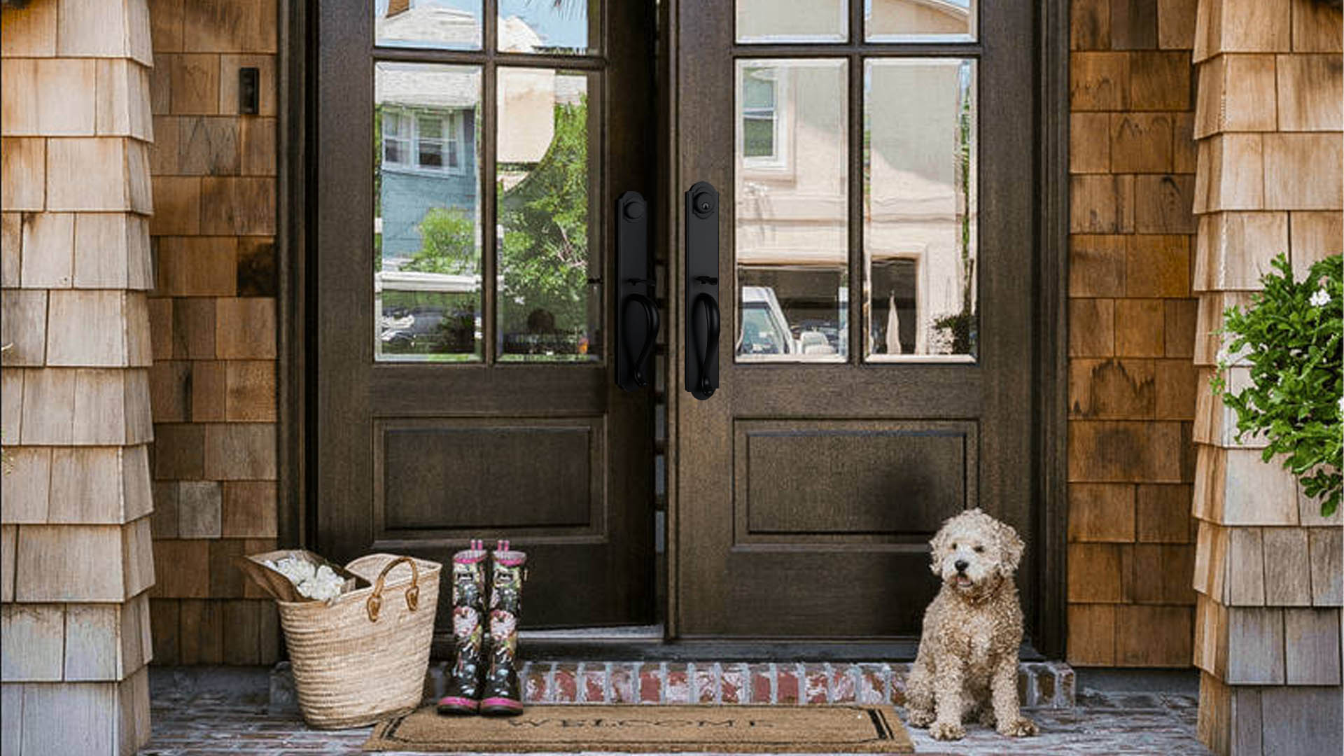 LBUILD　２体セット HISAFE Double Door Handle Set for Front Door, Matte Black