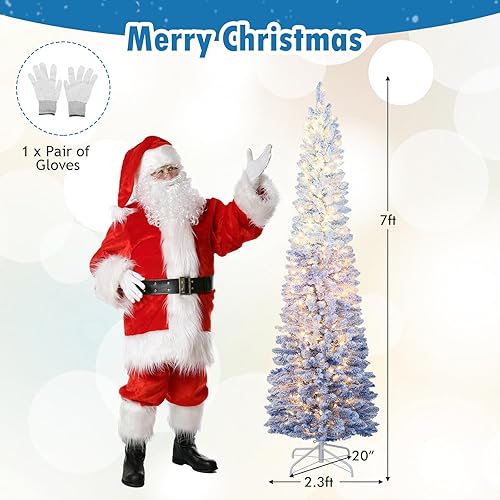 Miniatura 9 de HAPPYGRILL Árbol de Navidad artificial preiluminado de 7 pies con 588 puntas de rama, 290 luces LED blancas cálidas, 8 modos de iluminación,