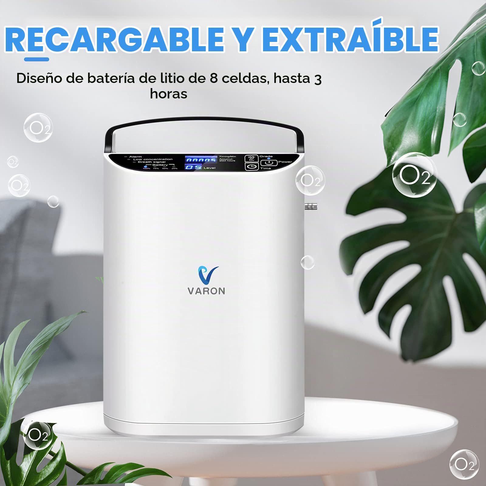 Concentrador Oxigeno Portatil con Bateria, 93%±3 Generador de Pulso de Oxígeno Uso Continuo Durante 2-3.5 horas Aparato de Oxigeno Portatil Fácil de Transportar para Viajes y uso Doméstico