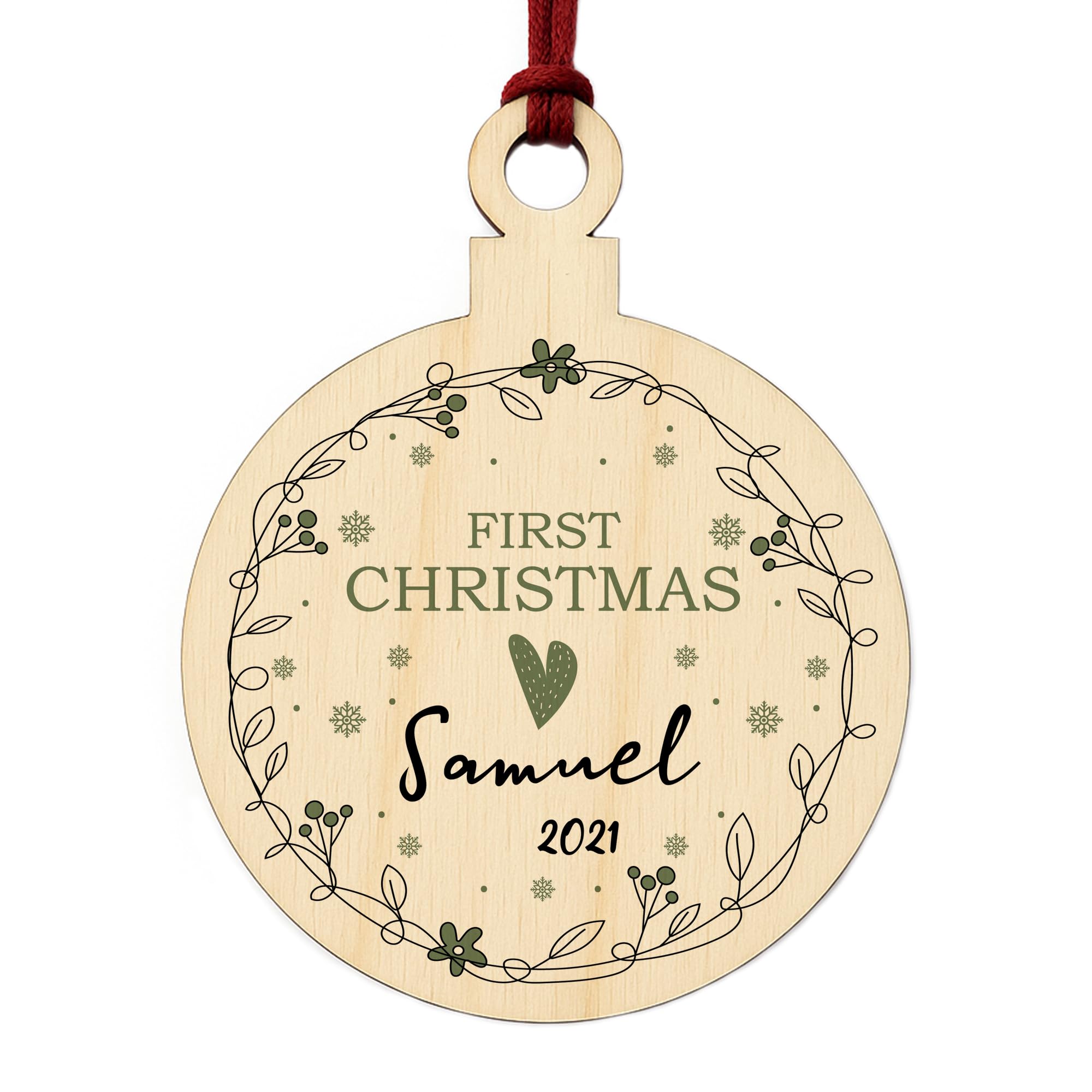 Baby Boys 1st First Christmas Bauble Personalised Wood Hanging Tree Decoration