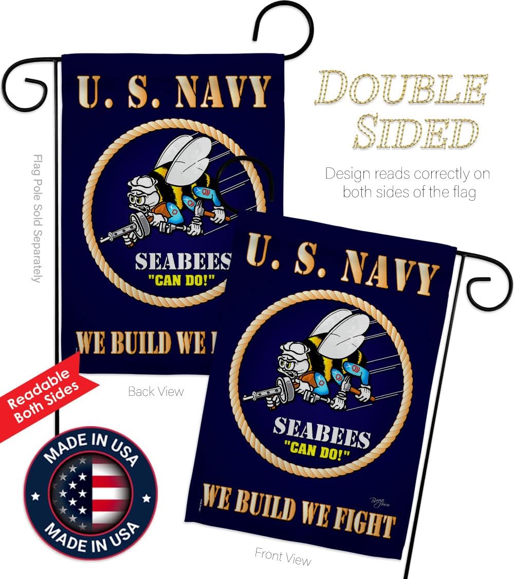 Sea Bees Garden Flag Home Decor Armed Forces United State American Decorations Military Memorabilia Remembrance Wall Tapestry Retire Outdoor Yard Banner Veteran Memorial Day Gifts Made in USA