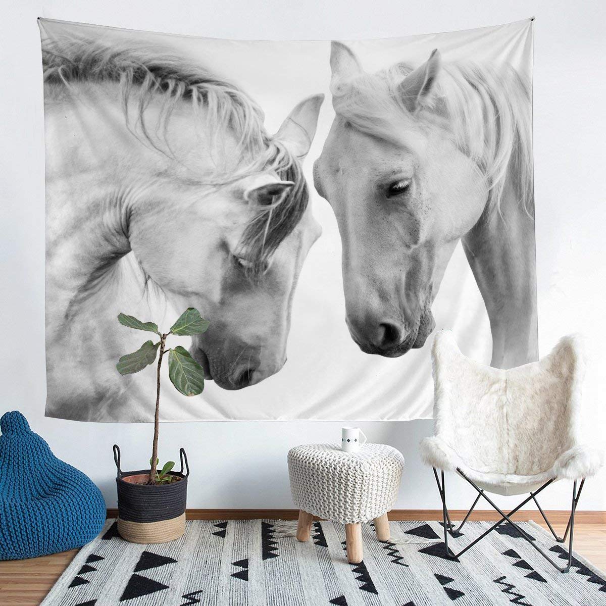 Homemissing 3D Horse Tapestry Galloping Horses Tapestry Wall Hanging for Kids Boys Girls Couple Wild Animal Wall Tapestry Wildlife Farmhouse Wall Art for Bedroom Living Room,Medium 51x59 Inch