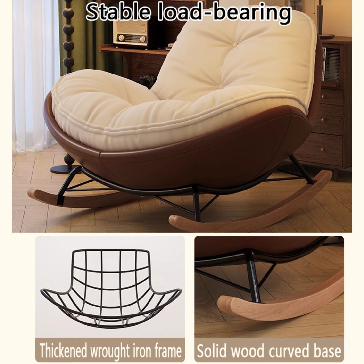 Krzesło bujane na zewnątrz, patio, fotel bujany, przedszkole, tapicerowany szybowiec bujany, fotel akcentujący, wyściełane siedzisko z wysokim oparciem, fotel, wygodne krzesło boczne do salonu