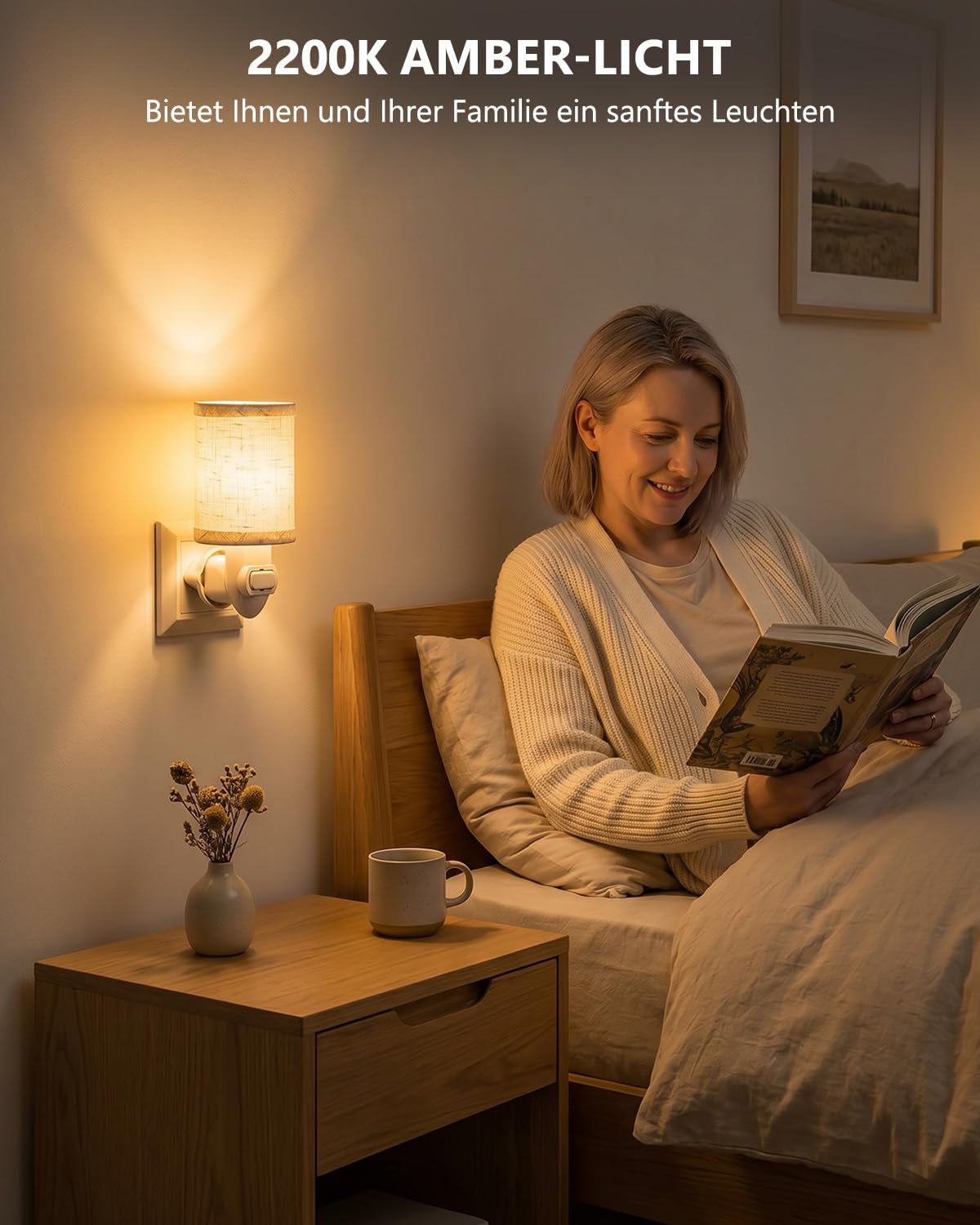 Nachtlicht Steckdose, LED Plug-in Nachtlicht Kinder Warmweiß 2200K, Steckdosenlampe für Schlafzimmer, Wohnzimmer, Flur, 2er Pack (2 x E14 1W LED-Lampe enthalten)