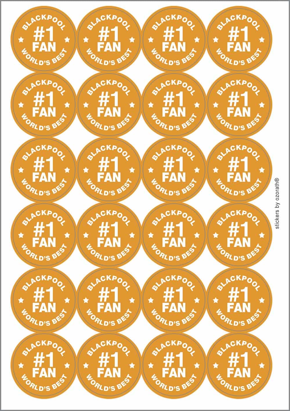 Blackpool #1 Fan Circular Matt Paper Stickers A4 Sheet of 24 (Each Sticker is 45mm Diameter)