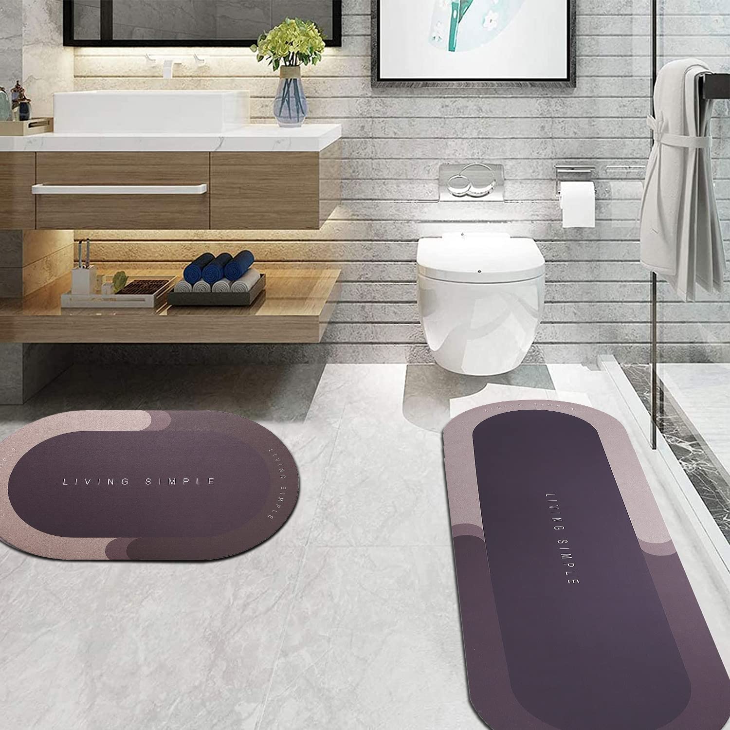 Zeeinx Bathroom Rugs Sets 2 Pieces, Super Absorbent Floor Mat Quick Drying Bathroom Mat, Thin Bathroom Rugs Washable Bathroom Mats for Bathroom,Tub(