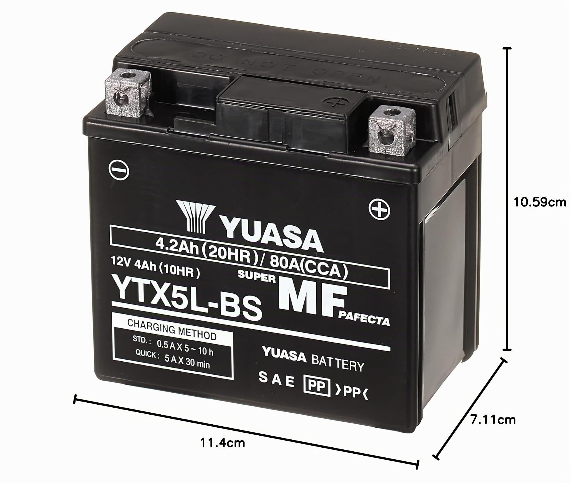 Yuasa YTX5L 12V 80 CCA wartungsfreie VRLA Motorradbatterie, Schwarz