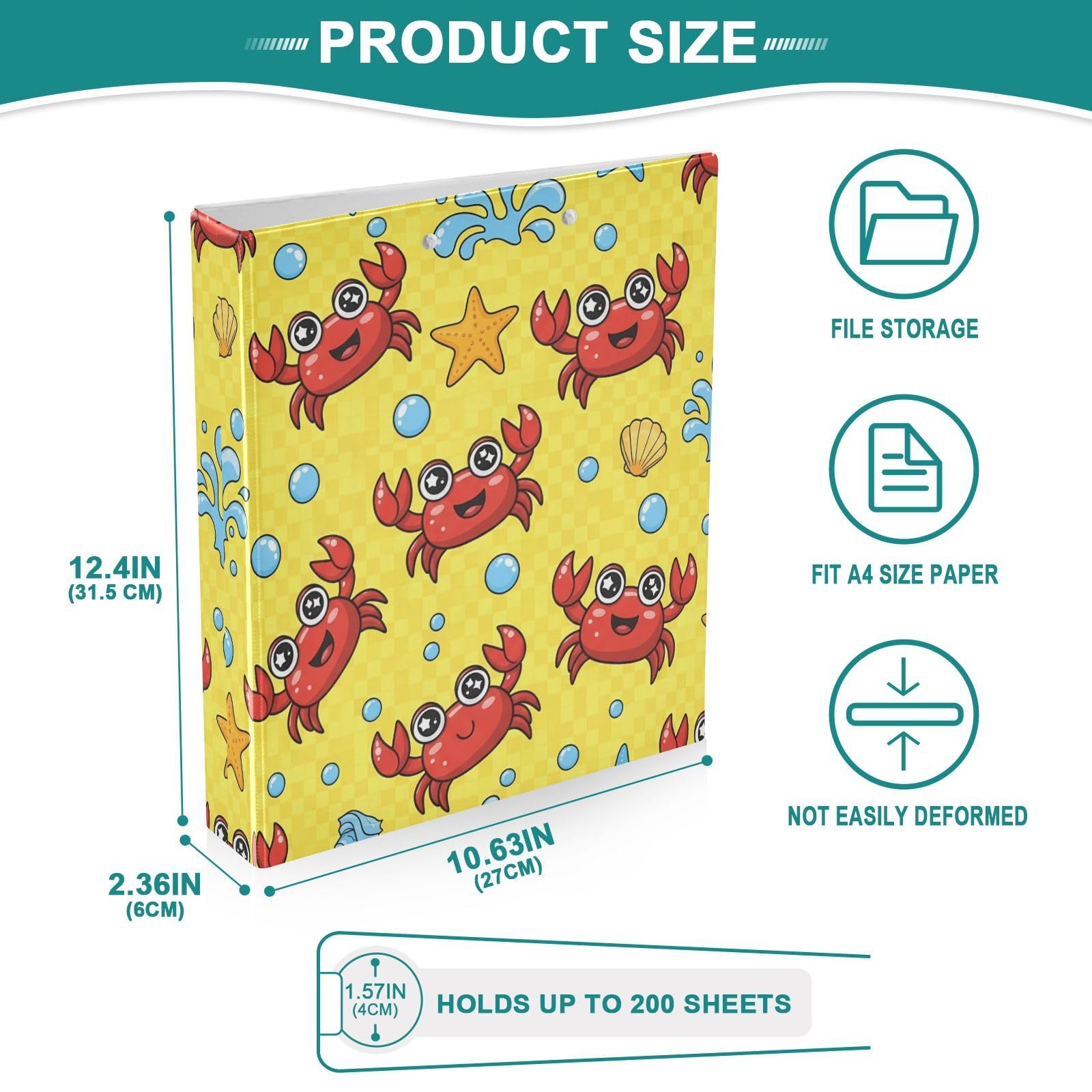 Raccoglitori a 3 anelli, 3,8 cm, con occhi lucidi e granchi, decorativi, con clip in metallo, formato A4, organizer per casa e ufficio, confezione da 2