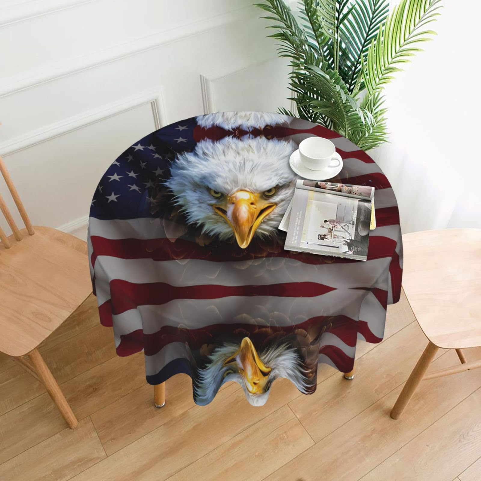 HJFCZH American Bald Eagle Prints Round Decorative Tablecloth 60in - High-Grade Polyester Throw for Dinners, Weddings & Everyday Use