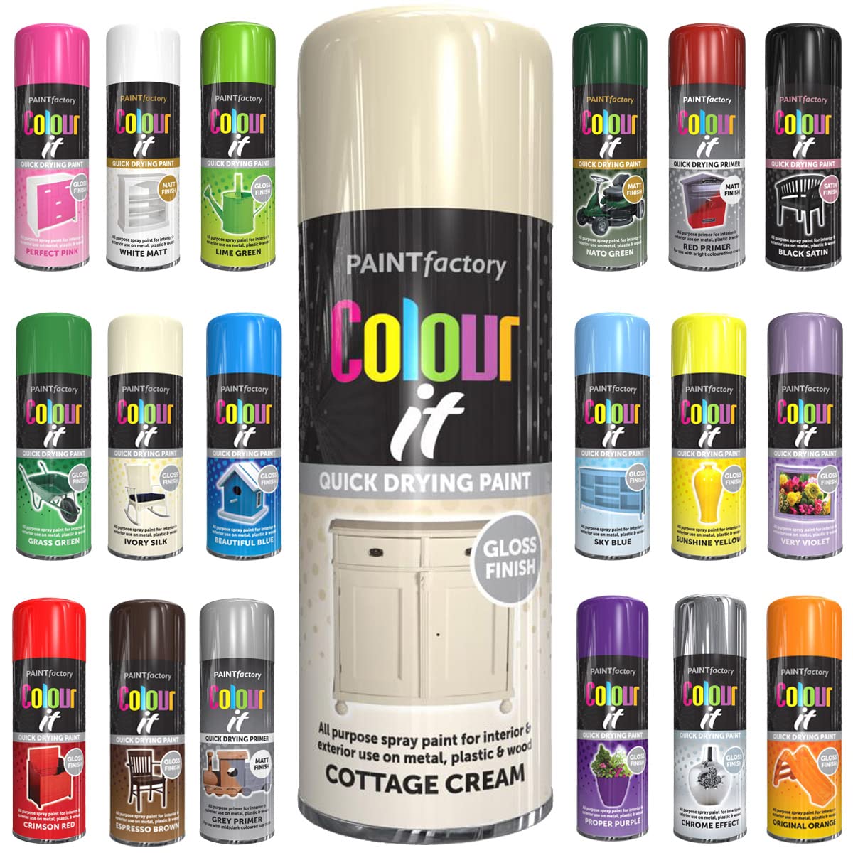 Classic Signature ,Cottage Cream - 1 X All Purpose Cottage Cream Aerosol Spray Paint 400Ml Quick Drying Spray,Fast Dry And Excellent Coverage For Metal, Wood, Plastic And More