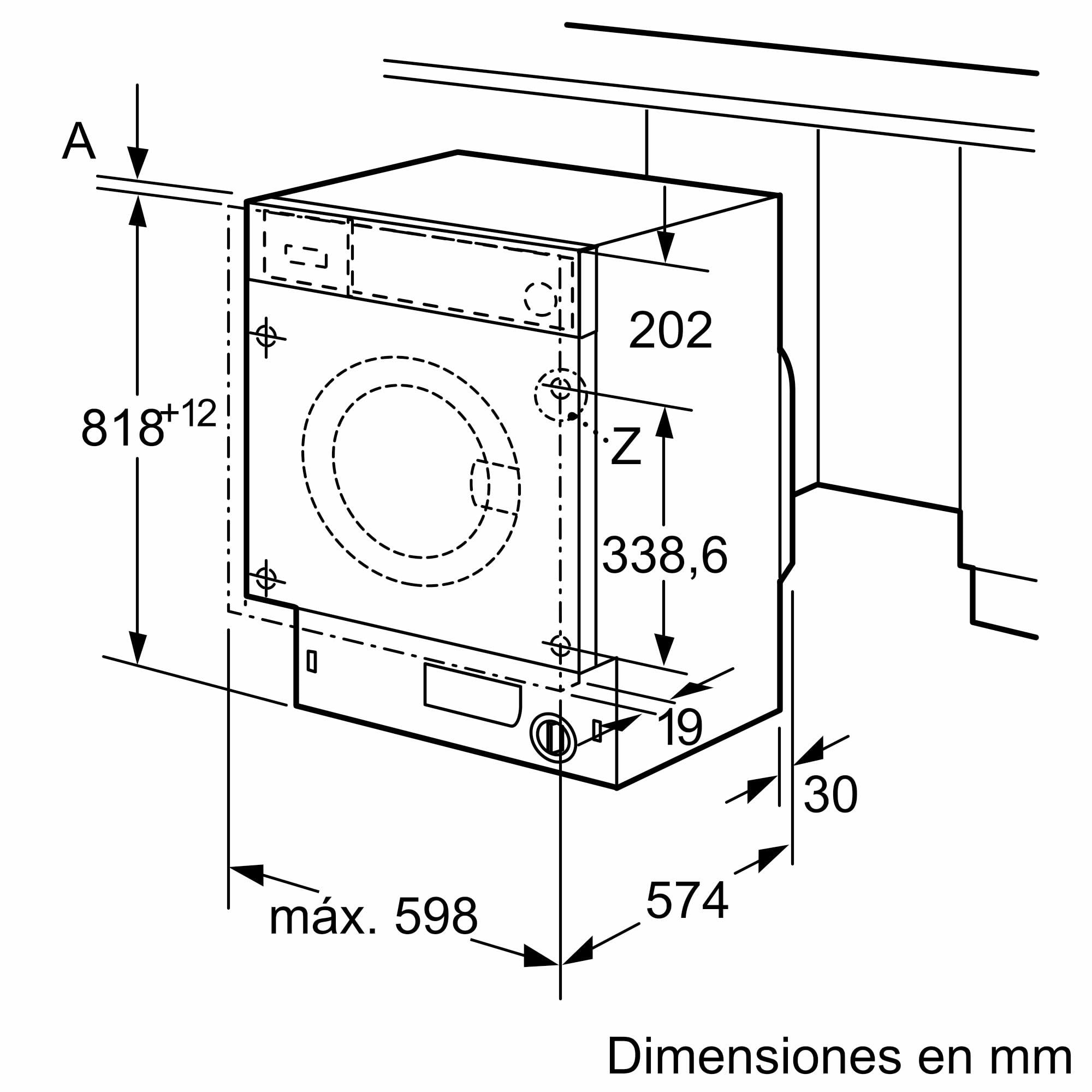 Siemens, Lavavadora iQ700 integrable 8kg 60cm, Display LED, WI14W542ES