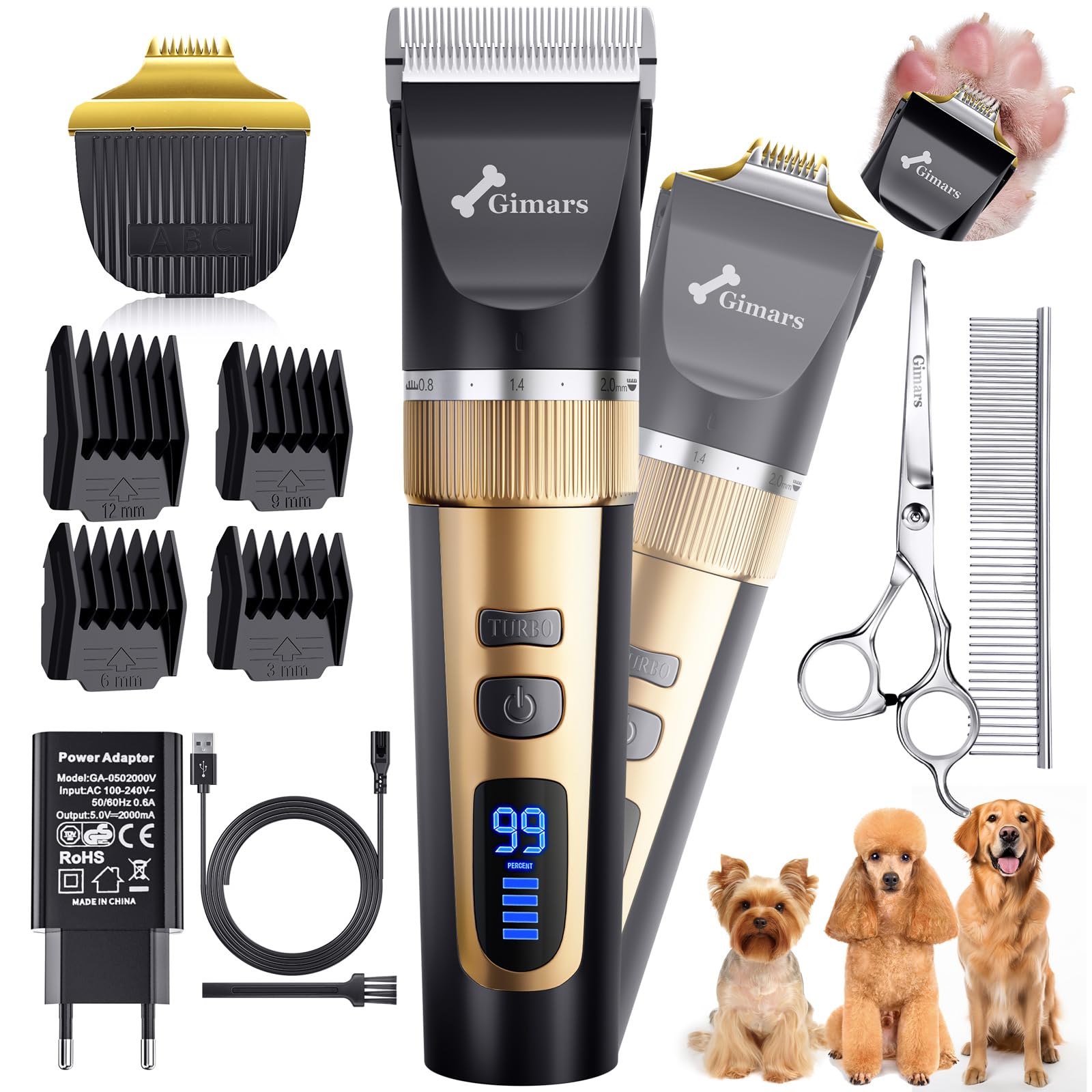 Gimars 4-in-1 Dog Clipper 7000 RPM with Replacement Blade, Wireless  Quiet 55 dB, Professional Pet Hair Trimmer, Dog Hair Trimmer and Dog Razor Set for Thick Fur, Dogs Cats Horses