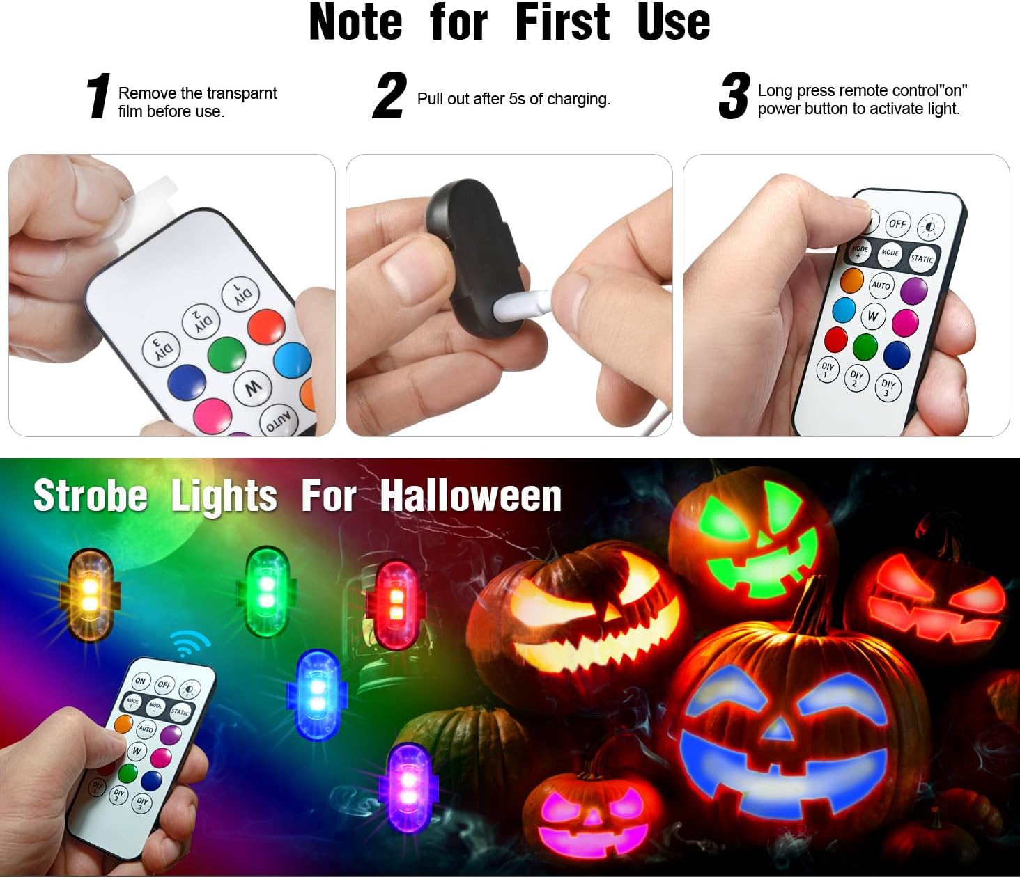 4PCS Wireless LED Strobe Lights with Remote Control, 8 Colors Rechargeable Led Lights Anti-Collision LED Emergency Warning Lights for Car Motorcycle Bike Drone Aircraft