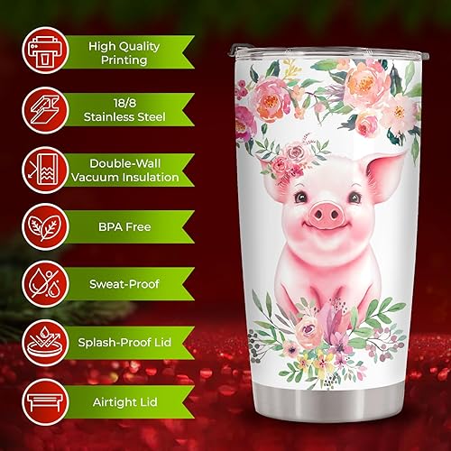 Miniatura 6 de 34HD Cute Pig - Vaso de 20 onzas con tapa, diseño de cerdo, de acero inoxidable, aislado al vacío, taza de café de viaje, regalo de cumpleaños de