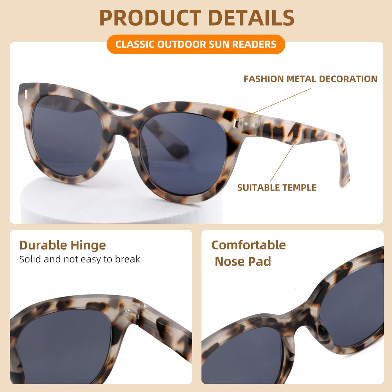 2 Pack Reading Sunglasses for Women Classic Reader Sunglasses Outdoor Full Lenses Magnifying Sun Readers UV Protection（BK+ST 1.25） - Image 6