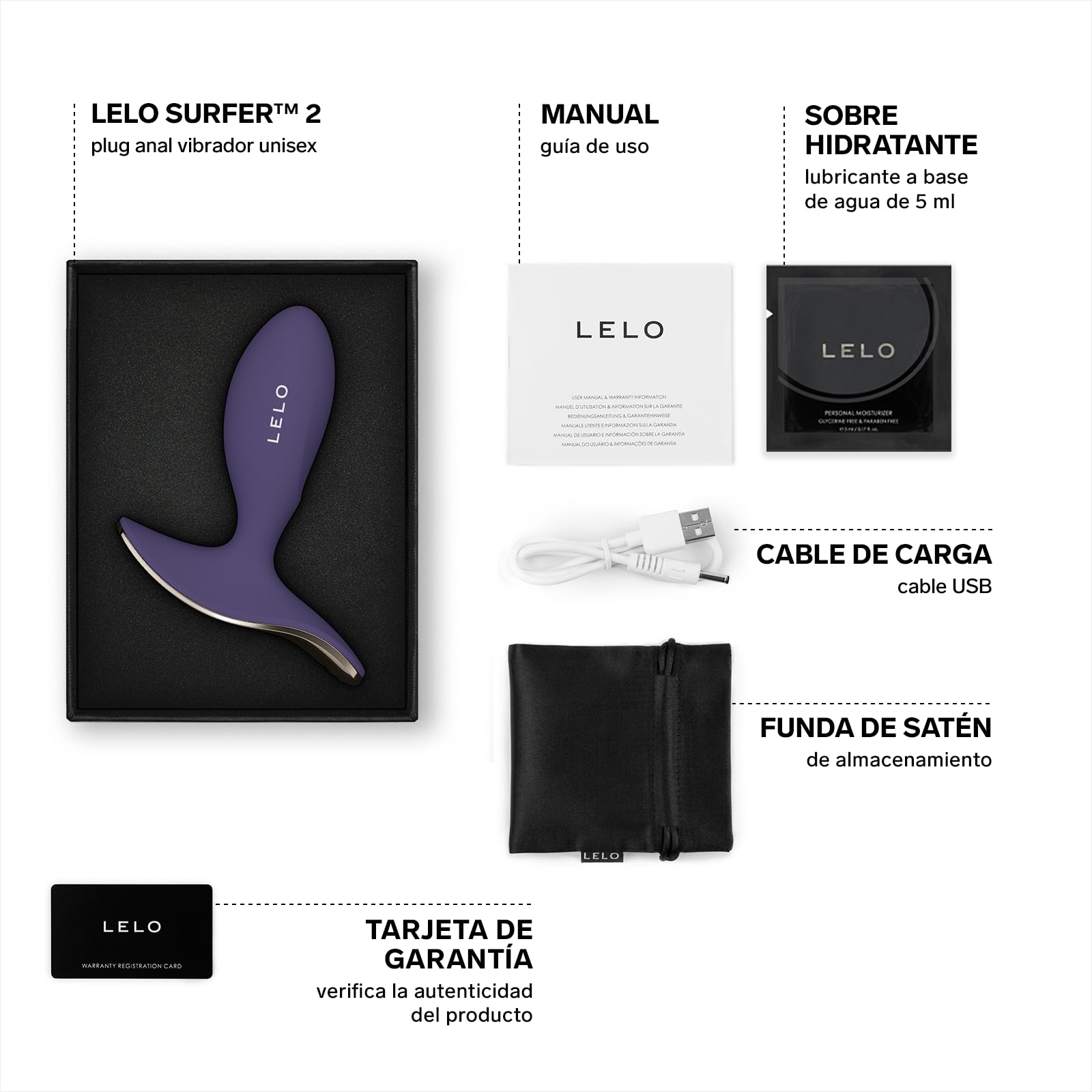 LELO SURFER 2 Plug Anal Unisex con Vibración y 6 Modos de Placer, Dildo Anal, Dilatator, juguetes sexuales, buttplug, juguetes sensuales pareja, sex toys (Cyber Purple)