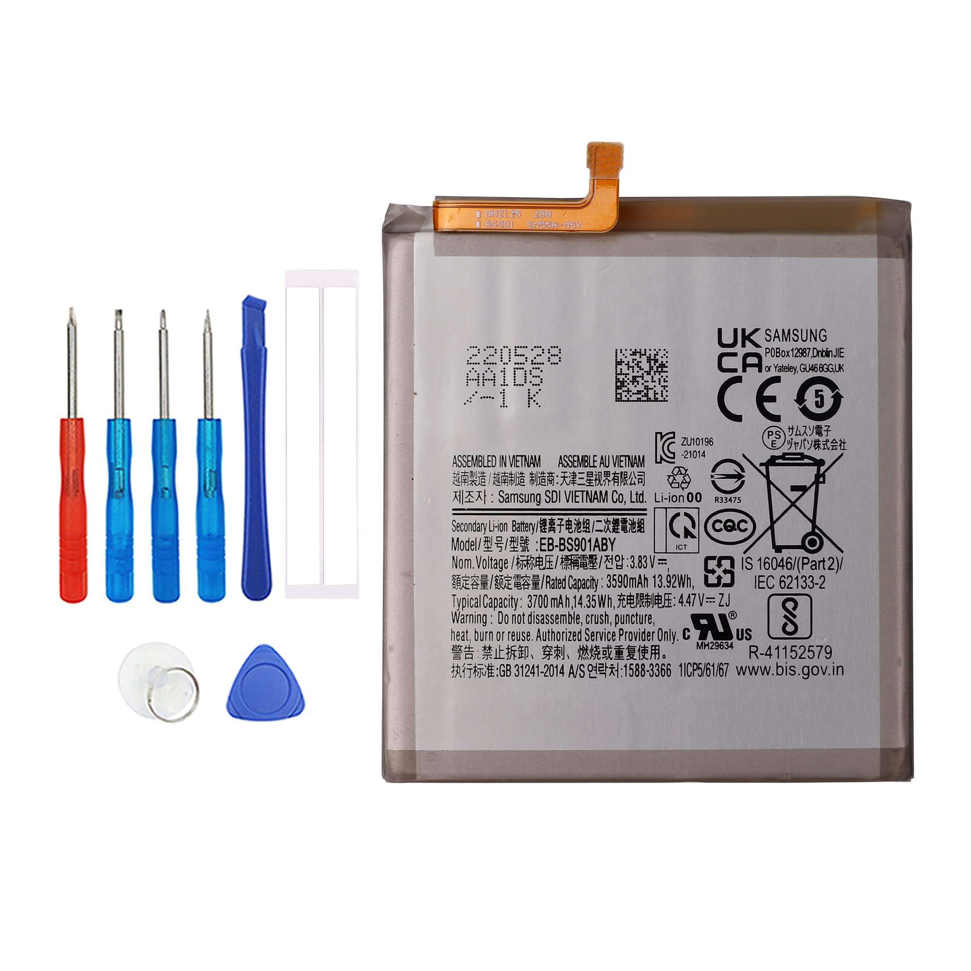 Batería de repuesto Vvsialeek EB-BS901ABY para Galaxy S22 (S901B) con kit de herramientas gratuito (3590 mAh).