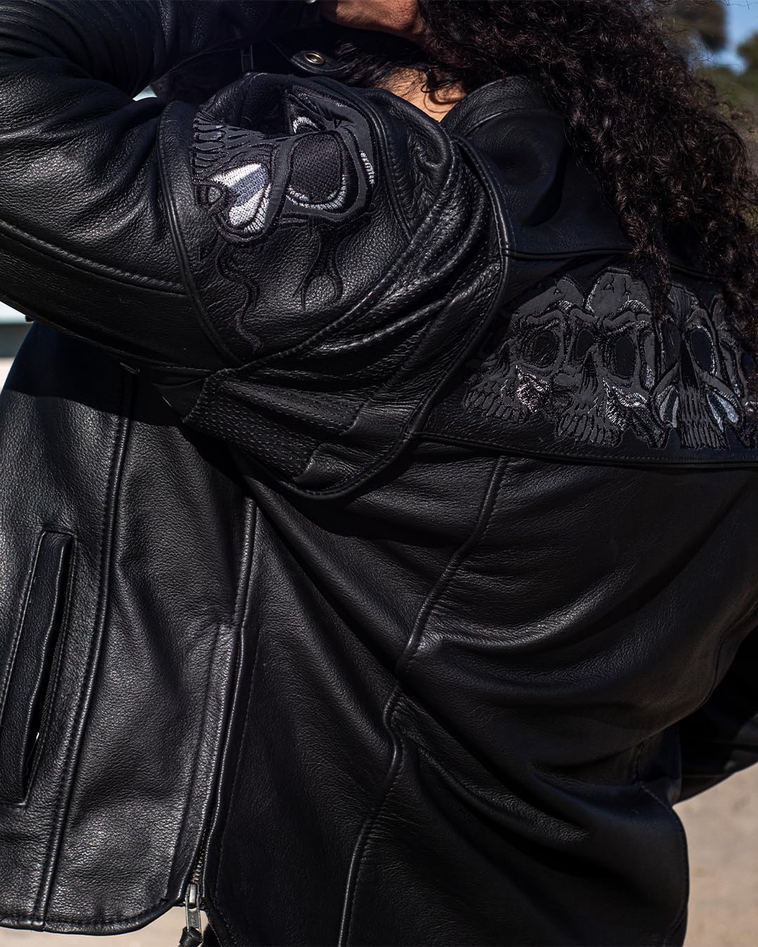 First Mfg Co - Savage Skulls - Men's Motorcycle Biker Riding Black Leather Jacket - Image 6