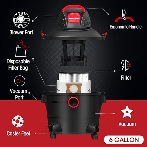 Miniatura 3 de Shop-Vac 5920689 Aspiradora húmedaseca, 6 galones, 3.0 CV pico, 1.25 pulgadas de diámetro x manguera de 7 pies, cable de 6 pies, ideal para trabajo,