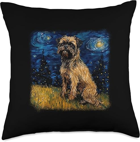 Griffon Bruxellois van gogh gift dog women Dog in Starry Night Van Gogh Brussels Griffon - Almohada de 18 x 18 pulgadas, multicolor