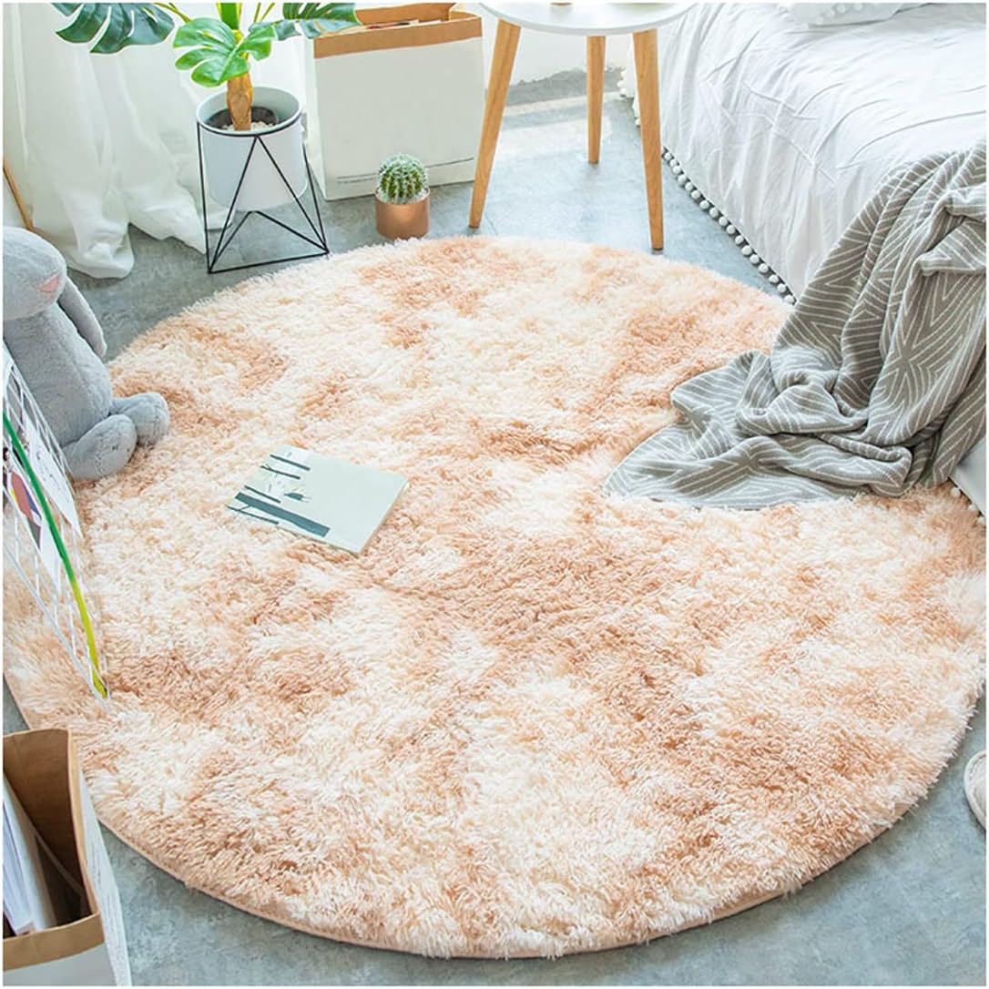 Soft Warm Round Rug Kid Room Thick Plush Carpets for Living Room Bedroom Home Decor, Brown, 120x120cm