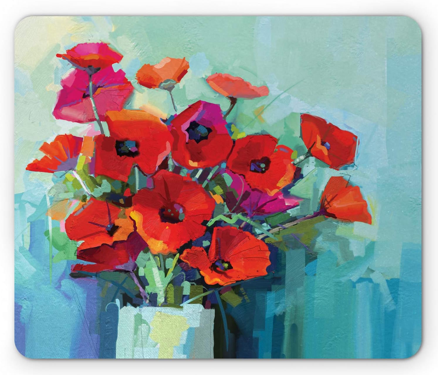 Ambesonne Impressionist Mouse Pad, Floral Painting Colorful Bouquet of Poppy Flowers in Vase, Rectangle Non-Slip Rubber Mousepad, Standard Size, Multicolor