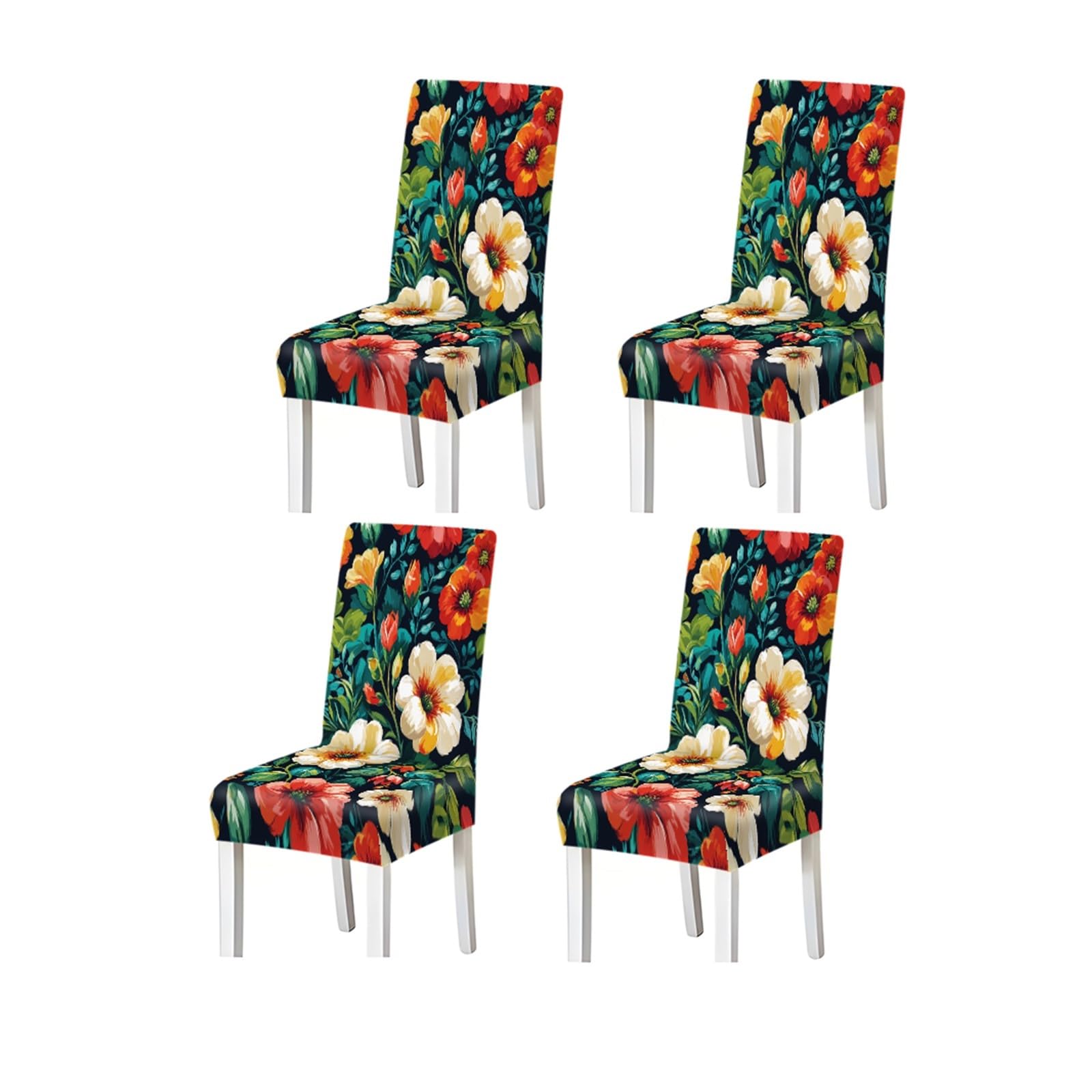 BOSUYBN Vibrant Tropical Colorful Floral Print Stretch Dining Chair Covers, 2/4/6 PCS For Home Kitchen Party Furniture Protectors for Home Dining Room(4PCSChair cover)