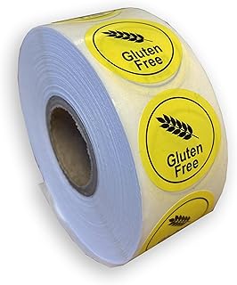1000 etiquetas redondas de 25 mm, color amarillo sin gluten, para alérgenos permanentes de seguridad
