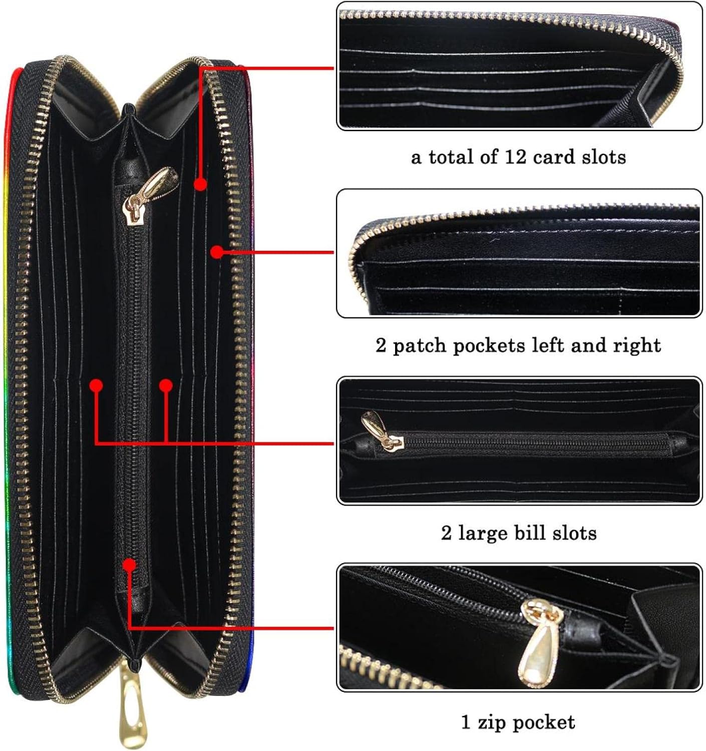 [WOSHJIUK] ラージ ウォレット PU レザー カード ホルダー,レインボー タイダイ ファンタスティック スワール、女性用