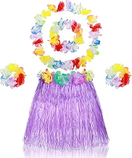 5 Pack Hawaiian Hula Grass Skirt, Hula Dancing Skirt with Flower Costume Accessory Hawaiian Hula Party Dress Up - Buy now