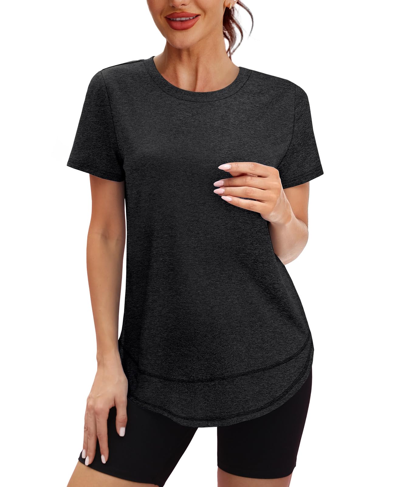 Womens Workout Tops Short Sleeve Shirts with Sun Protection Trendy Spring Summer Outfits S-3XL