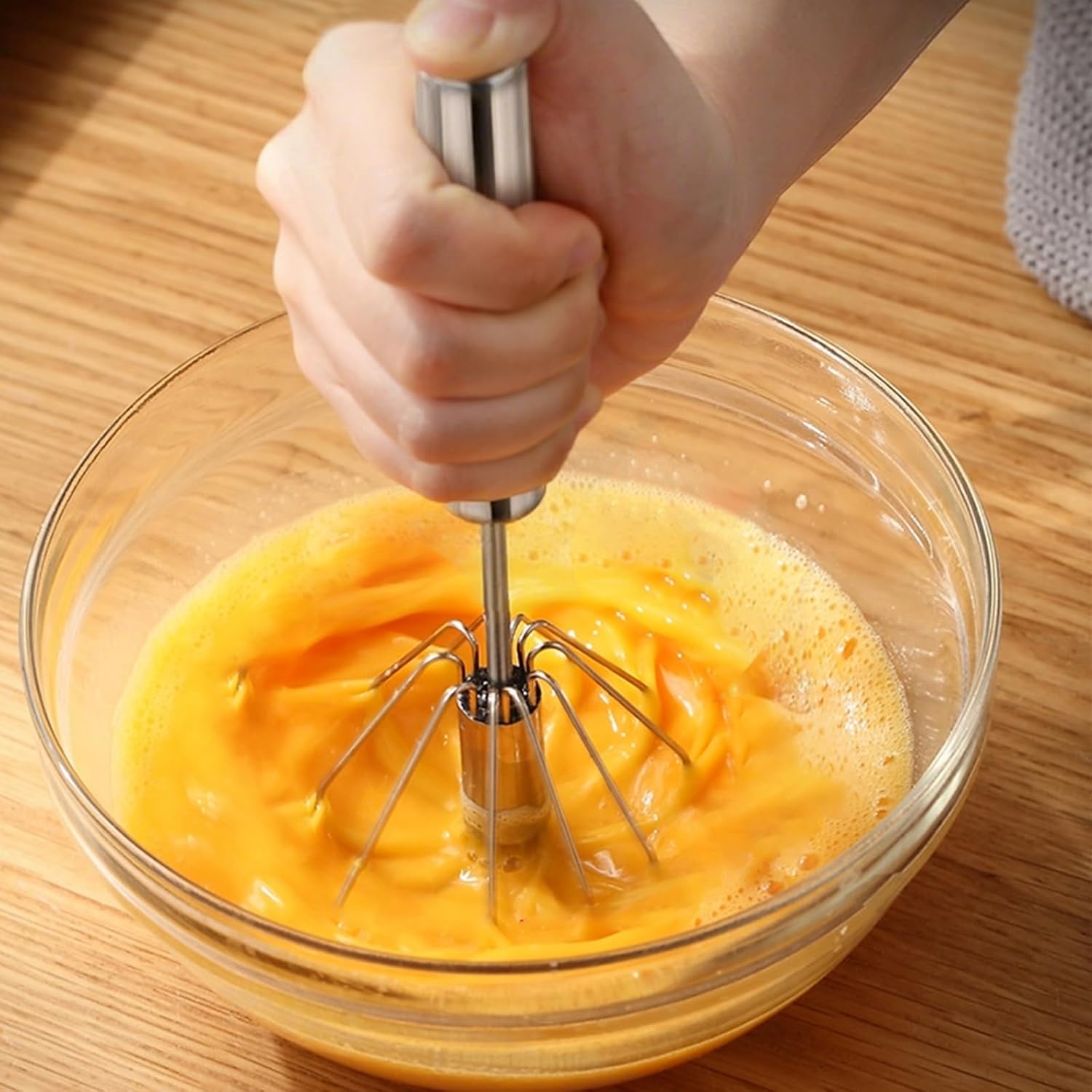 3Pcs Semi Automatic Egg Whisk, Rotary Hand Push Whisk, Stainless Steel Egg Beater, Versatile Egg Mixer with Yolk Separator for Cream Making Milk Frothering Smoothies Whipping, 10 & 12 &14 Inches Set - Image 3