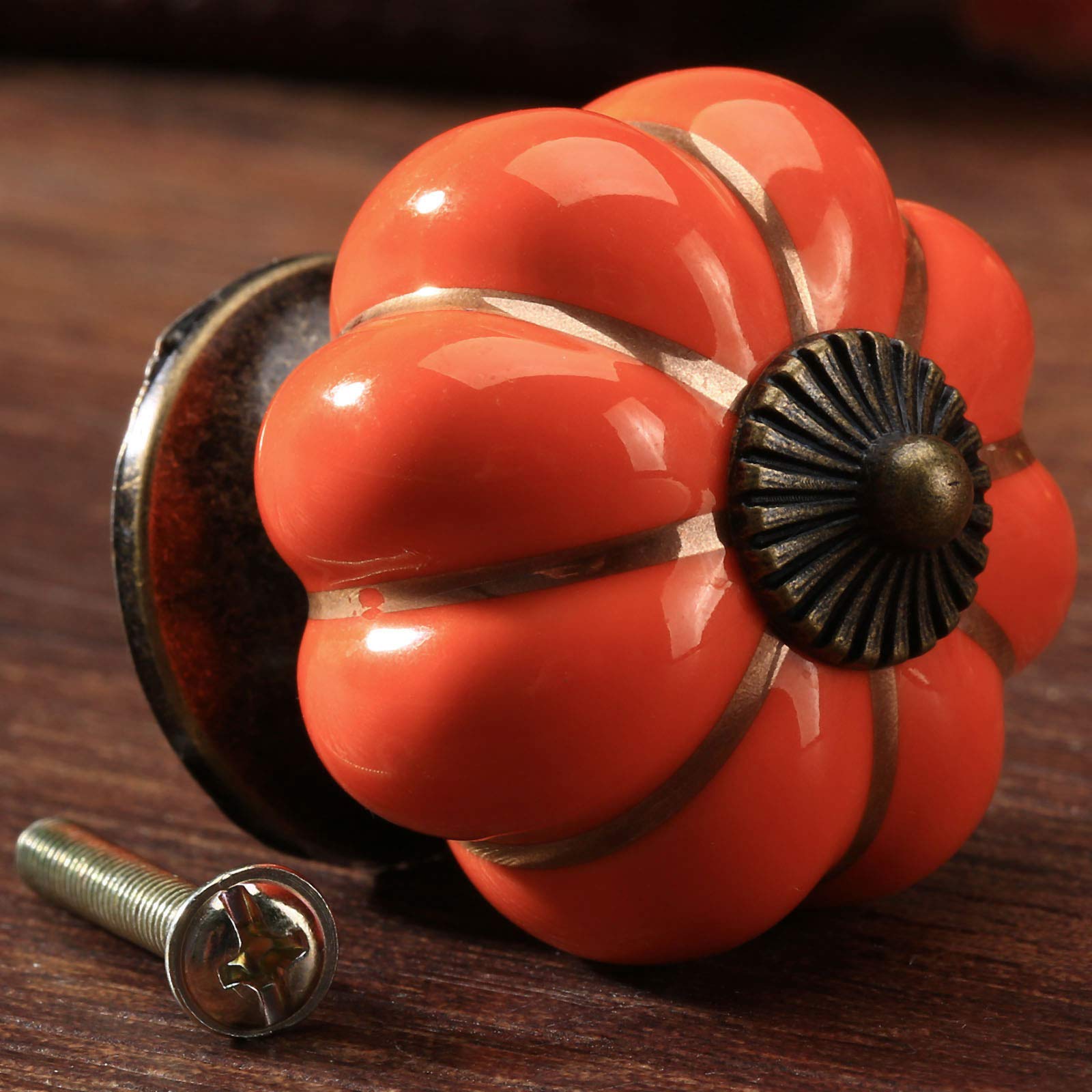 Mgoodoo Ceramic Pumpkin Design Drawer Knobs, Set of 2, Orange, 2pcs - Image 3
