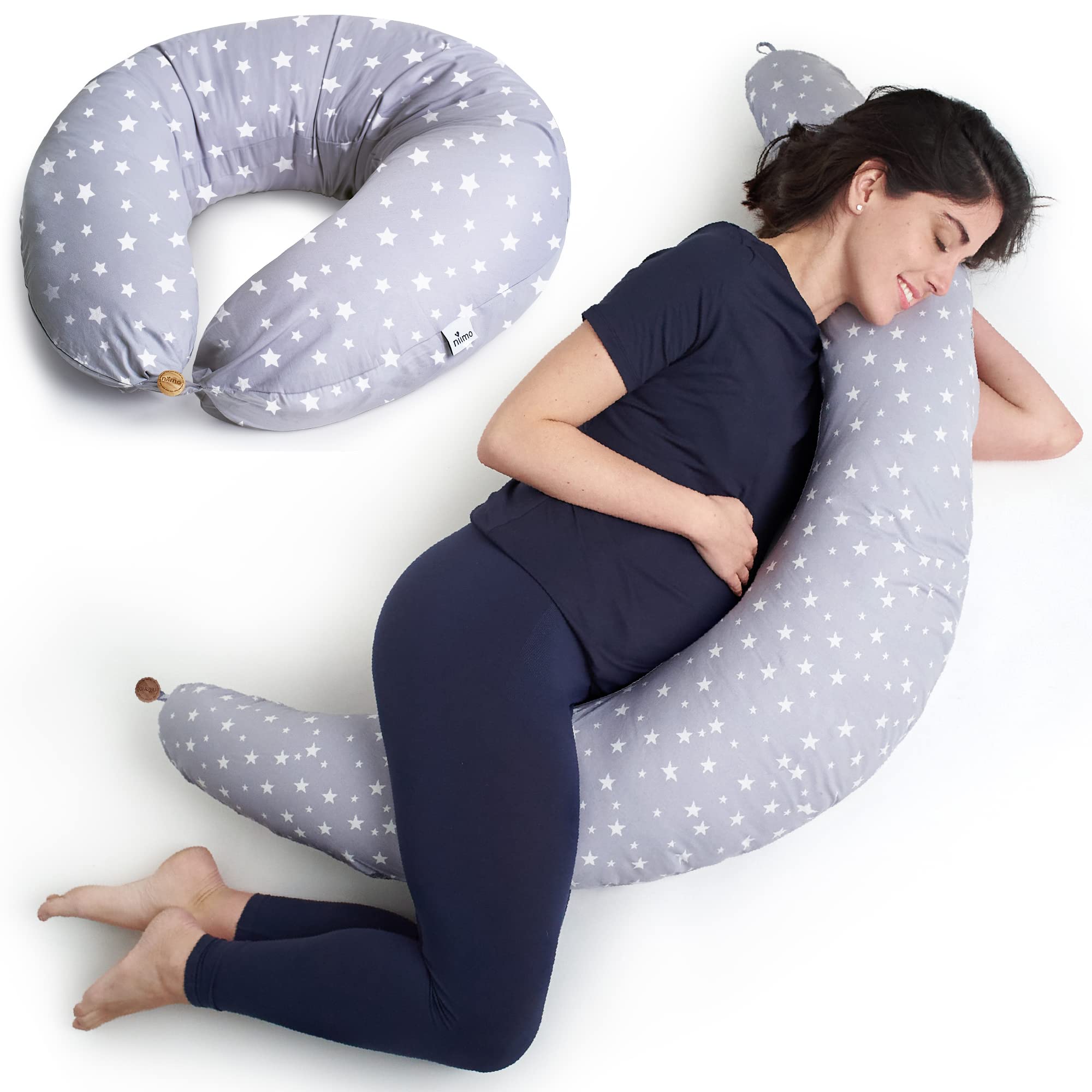 Niimo XXL Pregnancy Pillows for Sleeping & Feeding - 100% Cotton Maternity Pillow Cover, Machine-Washable Body Pillows for Adults, Full Body Pillow & Breastfeeding Pillow, Pregnancy Must Haves