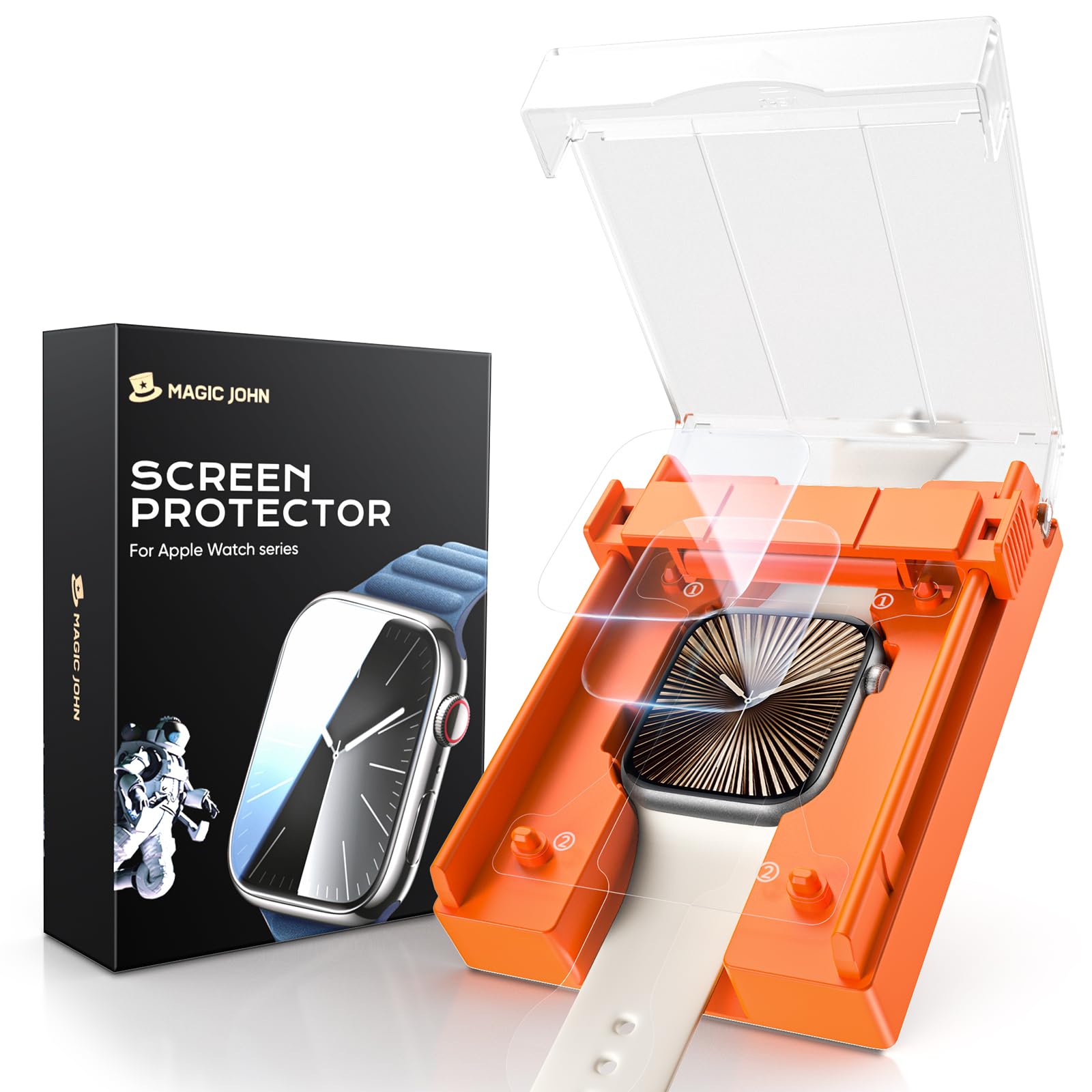 MAGIC JOHN 2 Pack for Apple Watch Screen Protector 42mm Series 11（2025） Series 10 (2024) [Automatic Align Tech] Anti-Scratch, Self-Healing Soft EPU, Bubble Free, HD Transparent, Touch Sensitive