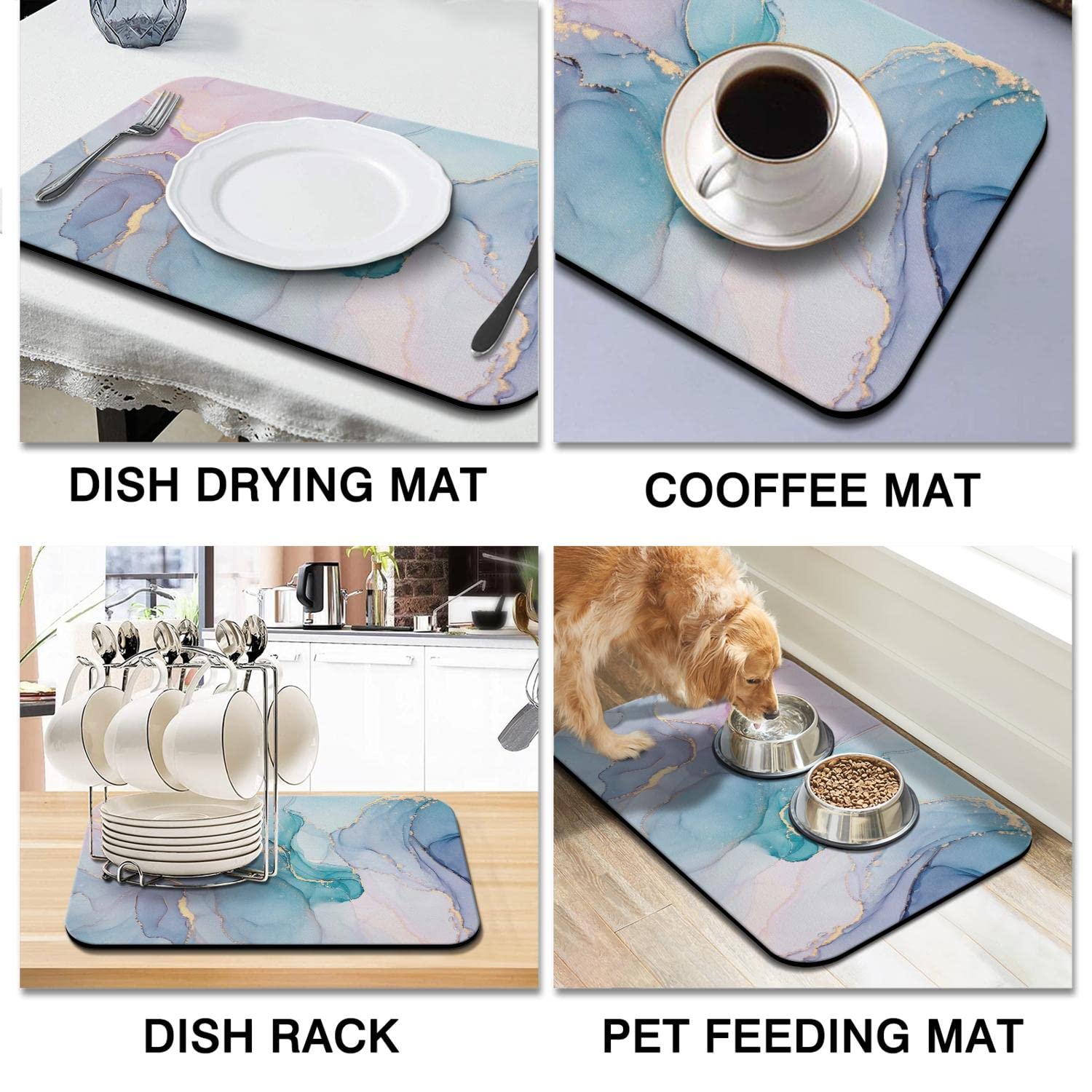 2 Pack Coffee Maker Mat for Countertops, Dish Mat Drying Kitchen Mat