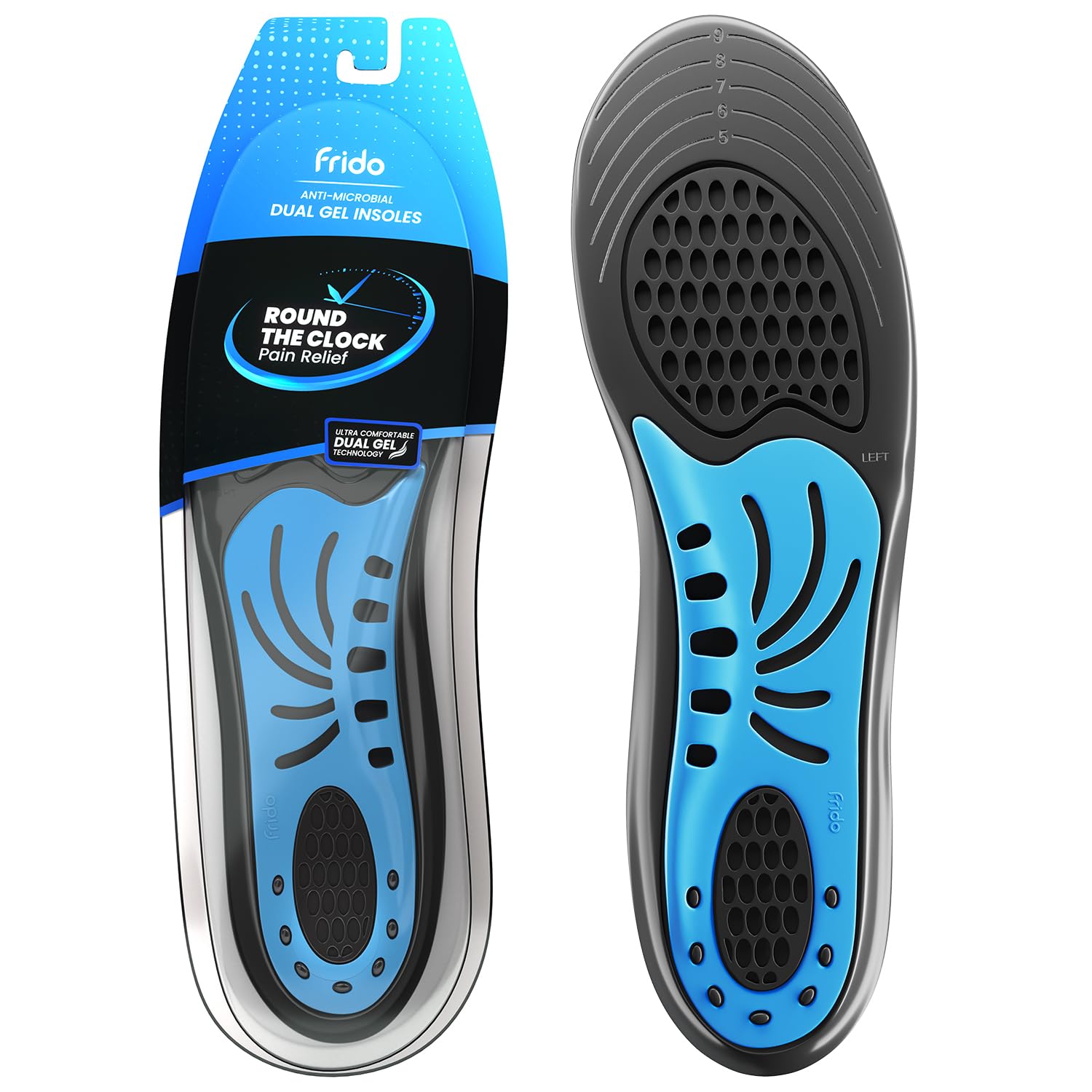FridoFrido Dual Gel Heavy Duty Trimmable Insoles | For Loose Shoes or Replacing Existing Insoles | Thick Shoe Inserts | Extra Comfort and Support | Proudly Made in India | (Size 5-8 UK) - Pack of 1 Pair