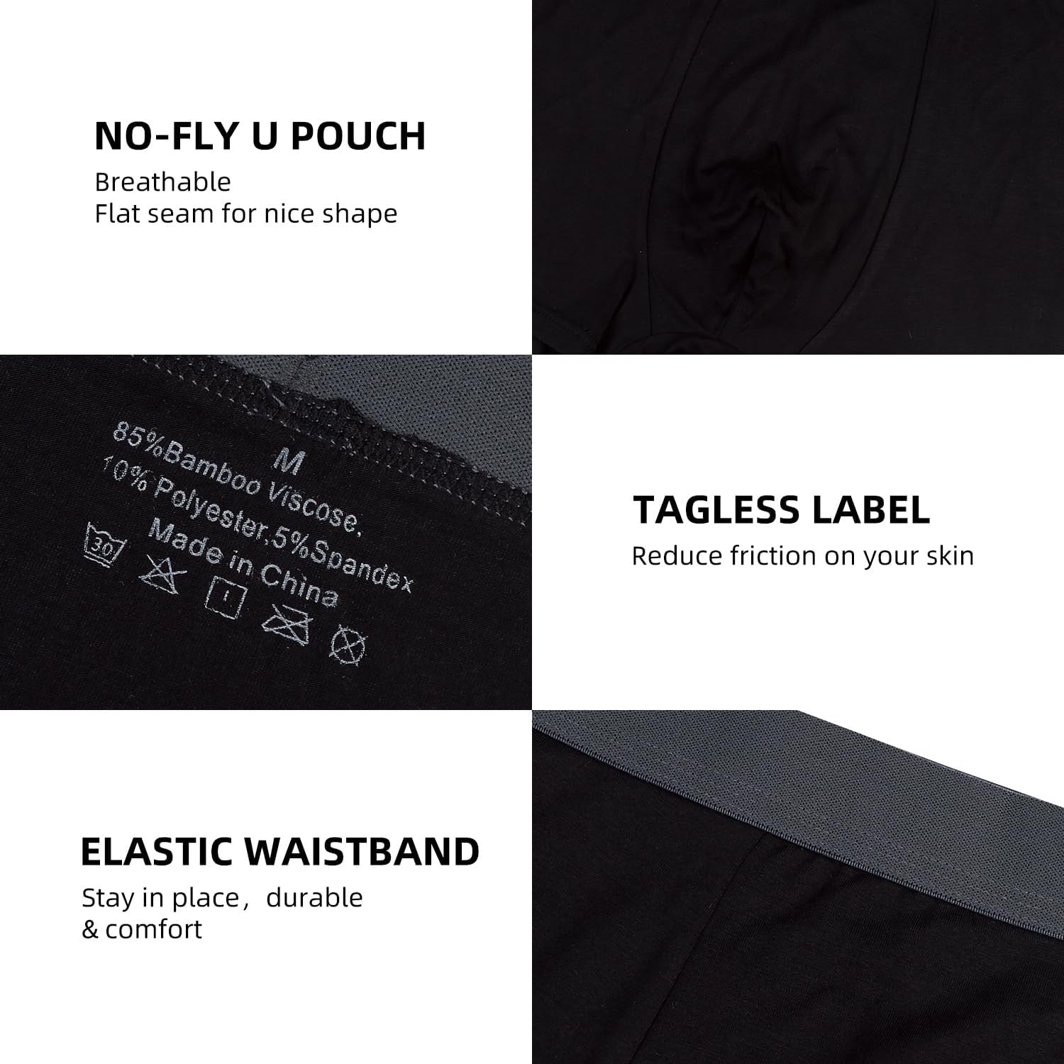 Men's Underwear Boxer Briefs Comfortable Breathable Bamboo Viscose Fiber with 3D Expansion Pouch Design 5 Packs - Image 4