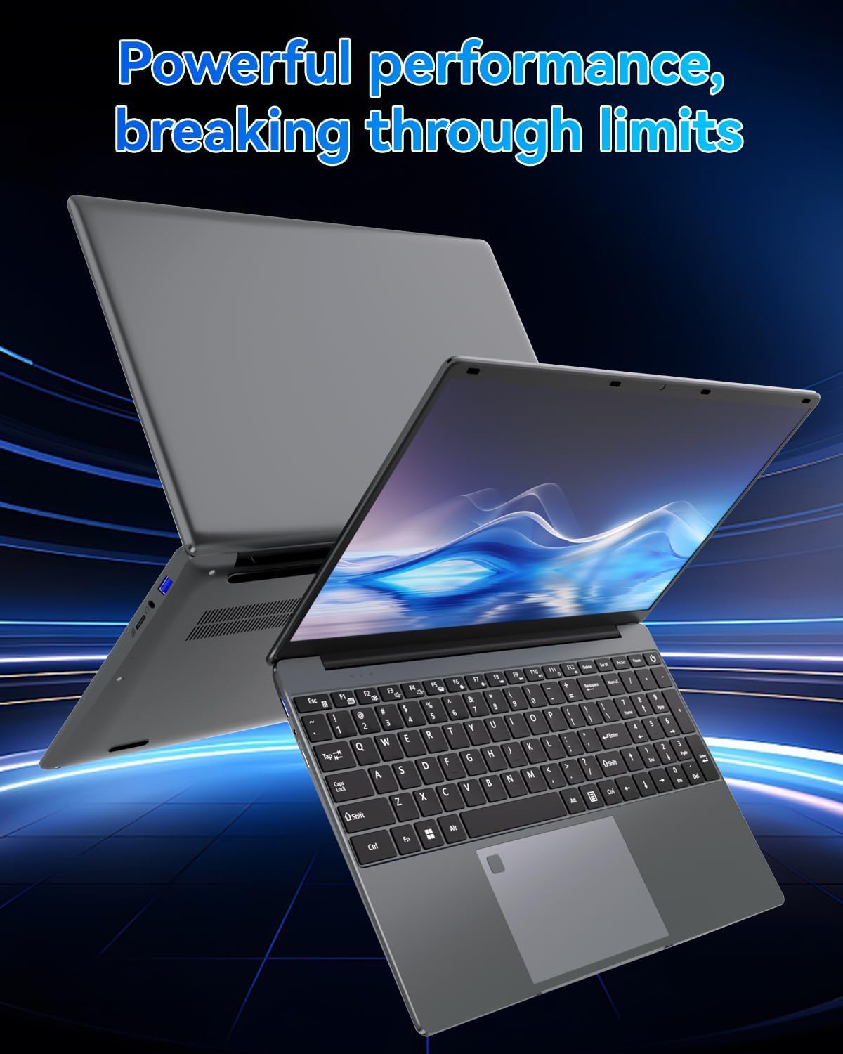 PINSTONE 15,6" Ordinateur Portable 16Go RAM 512Go SSD, PC Portable Celeron N5095 CPU, Ouverture à 180° du Portable, Laptop Computer avec écran FHD 1080P, WiFi5, Bluetooth4.2, USB3.0, Webcam, Touch ID