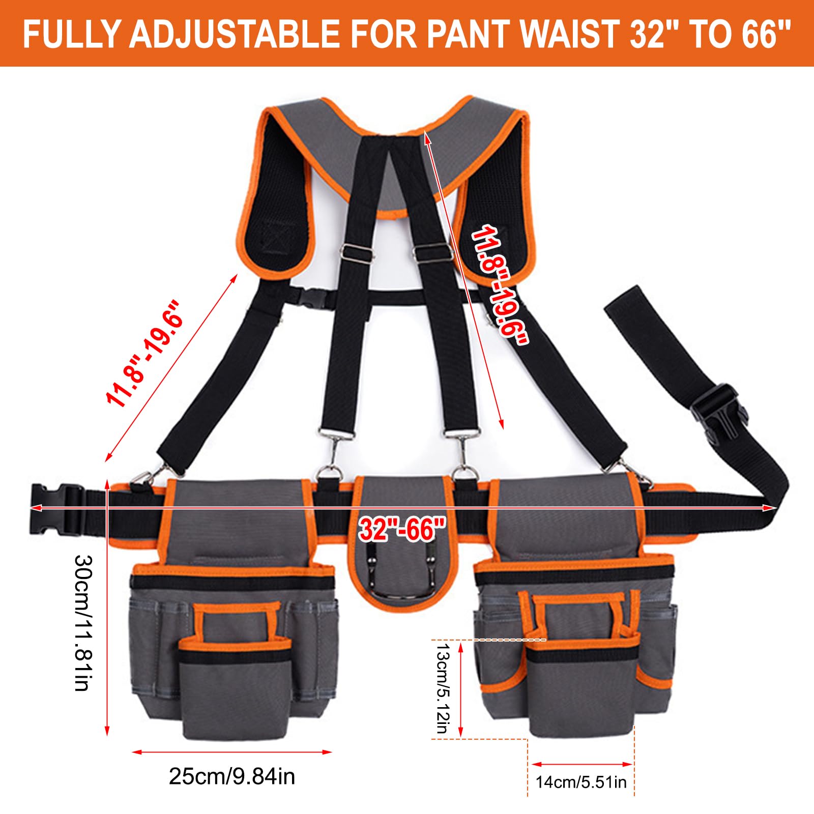 Cintura portautensili con 26 tasche, tasche magnetiche per attrezzi da uomo, tasche rimovibili per attrezzi per artigiani elettricisti idraulici