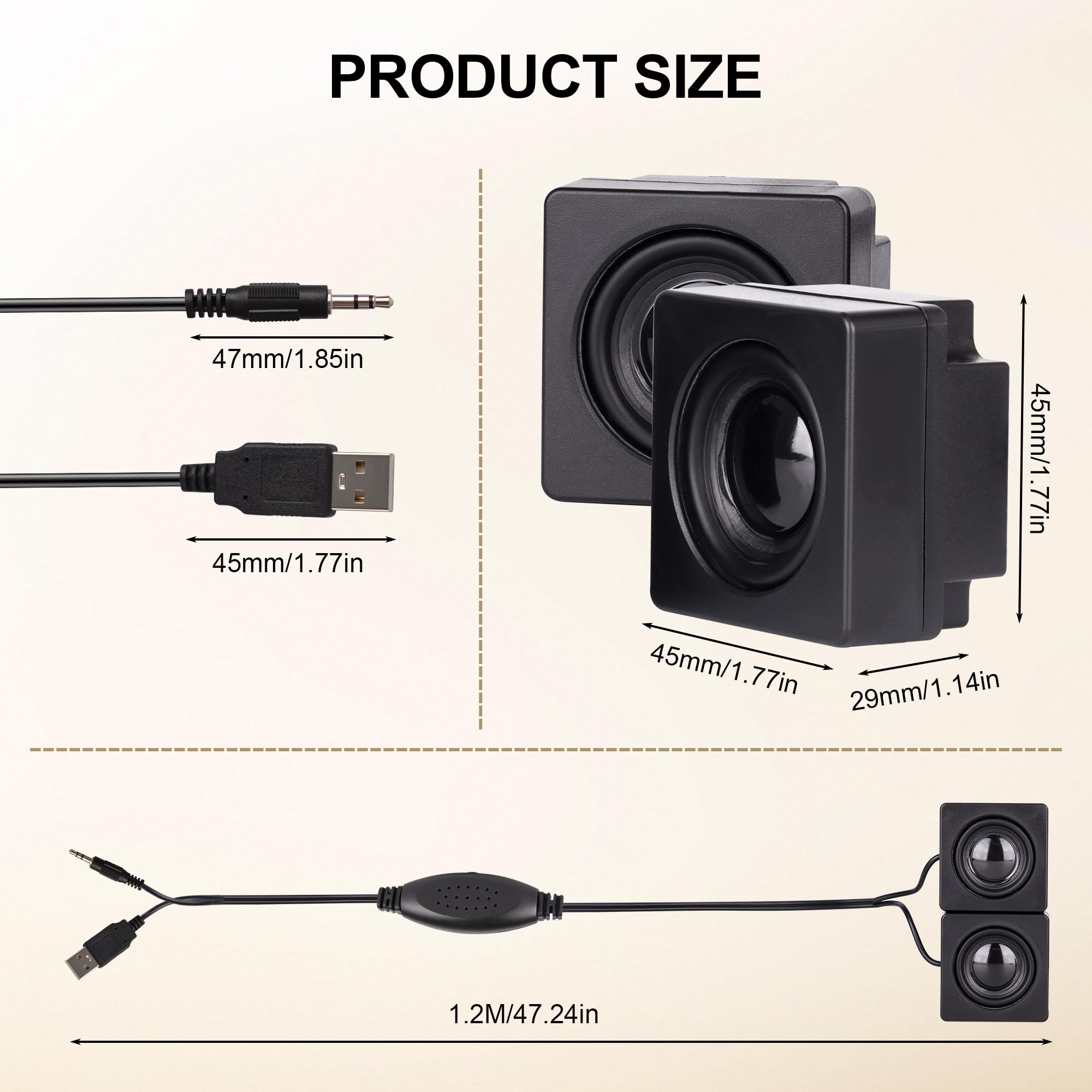 Altoparlanti USB per computer, mini altoparlanti da scrivania, alimentati tramite USB, da 3,5 mm, TRS, con rotella di controllo del volume, per PC, laptop, tablet, telefono