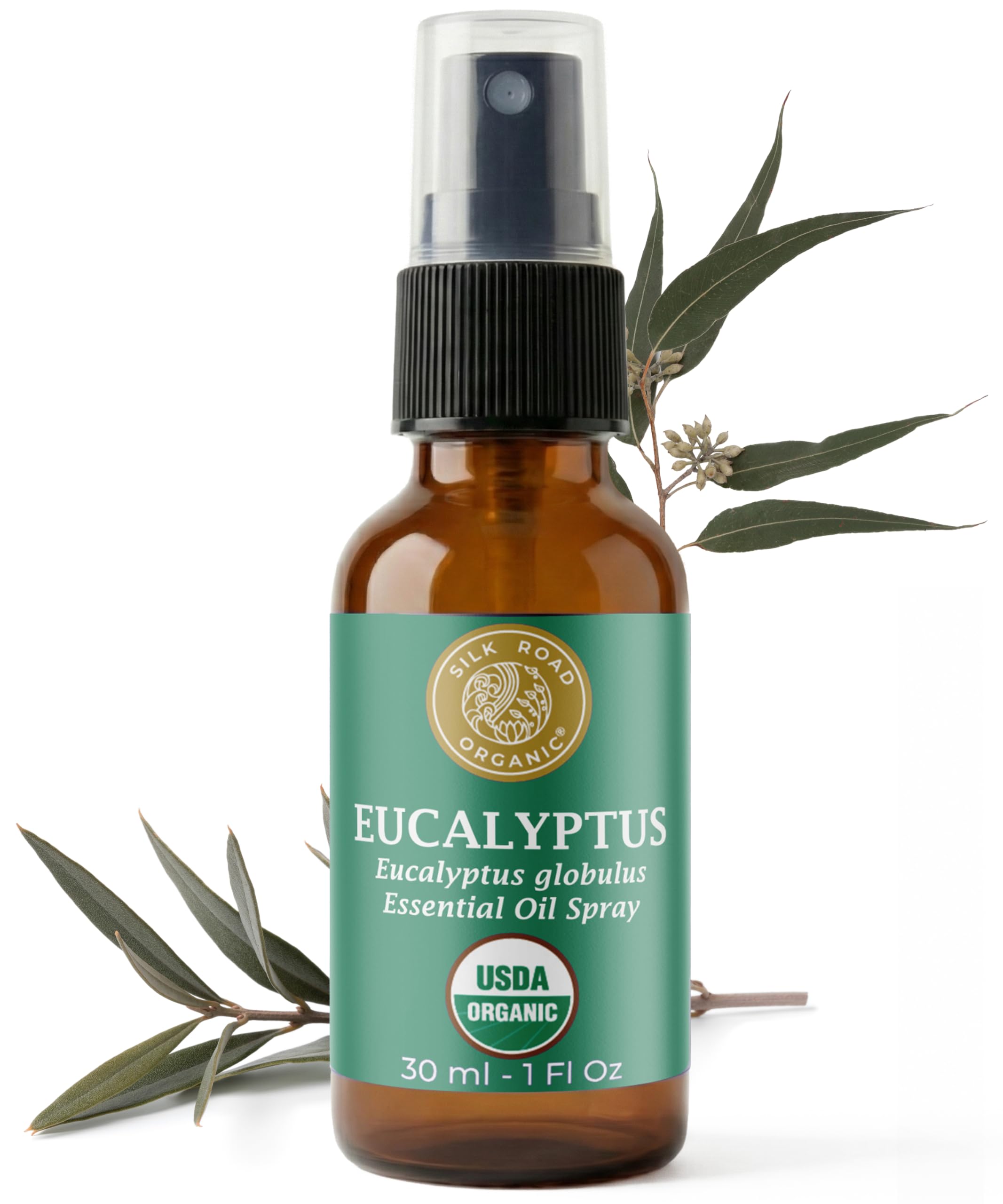 Silk Road Organic Eucalyptus Essential Oil Spray, 100% Pure USDA Certified Aromatherapy - Congestion, Colds, Cough, Sinus, Allergies & Skin Care – 1 Oz Spray