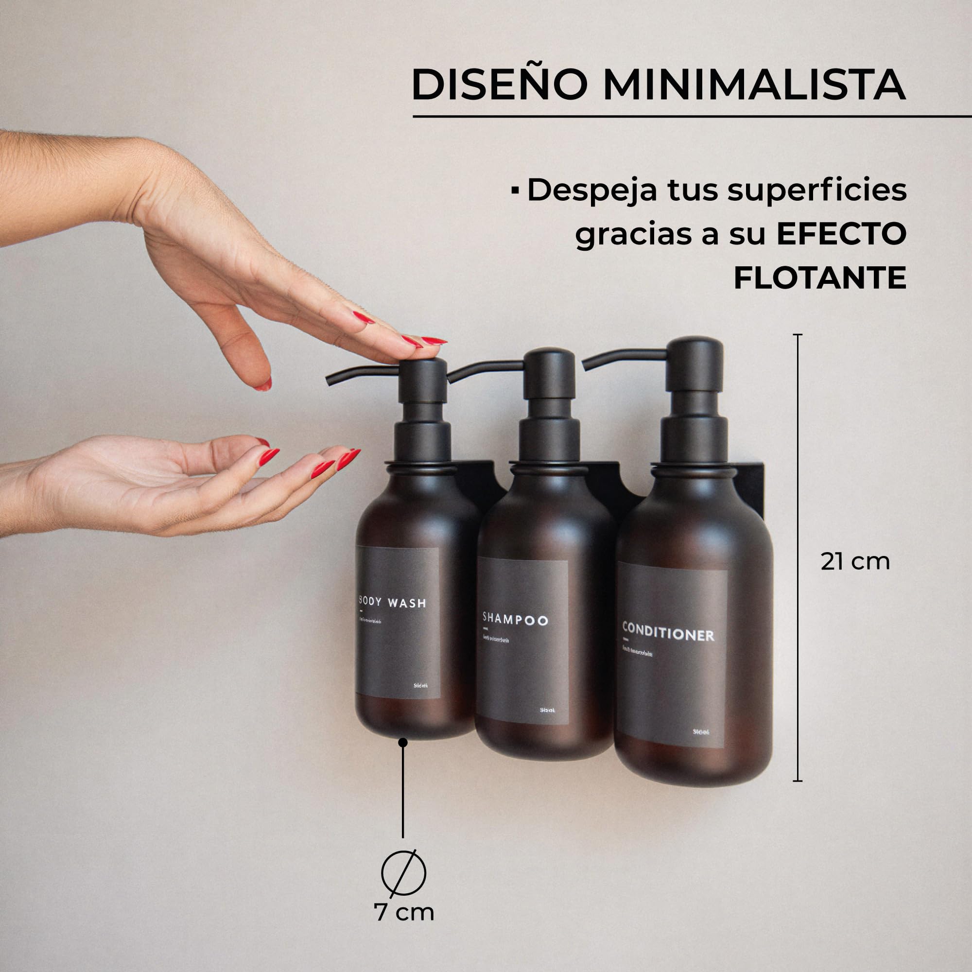 MILUKA Dispensador Jabón Pared con 3 Dosificadores 500 ml - Sin Taladro