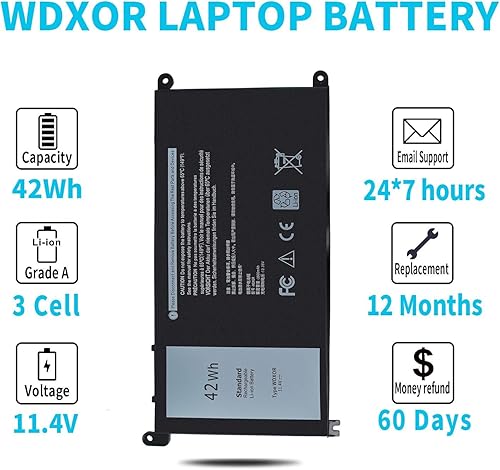 Miniatura 5 de 42Wh WDX0R WDXOR 11.4V Batería para Dell Inspiron 13 7375 7368 7378 5368 5378 5379 P69G 15 7573 7579 7560 7570 7569 5570 55677 5565 5568 5578 5579
