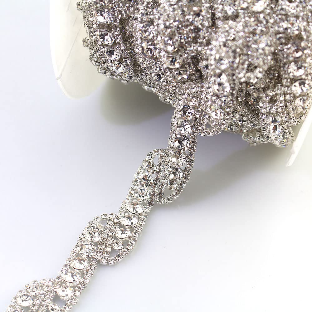 ACiyD 1 Yard Silber AB Kristall Strass Trim Band Metallkette für Hochzeitskleid, Tasche, Schuhe Zubehör 1 Yard ab Farbe (1 Yard ab Farbe)